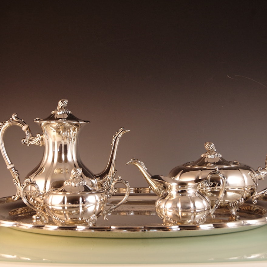 F.B. Rogers 'Melon' Silverplate Tea Service with Tray