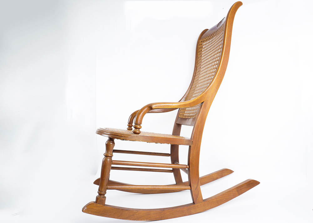Vintage Maple Rocking Chair with Cane Woven Back and Seat