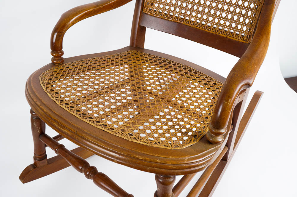 Vintage Maple Rocking Chair with Cane Woven Back and Seat