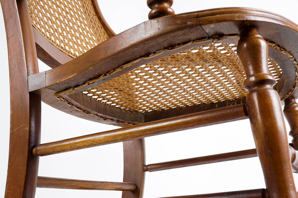 Vintage Maple Rocking Chair with Cane Woven Back and Seat