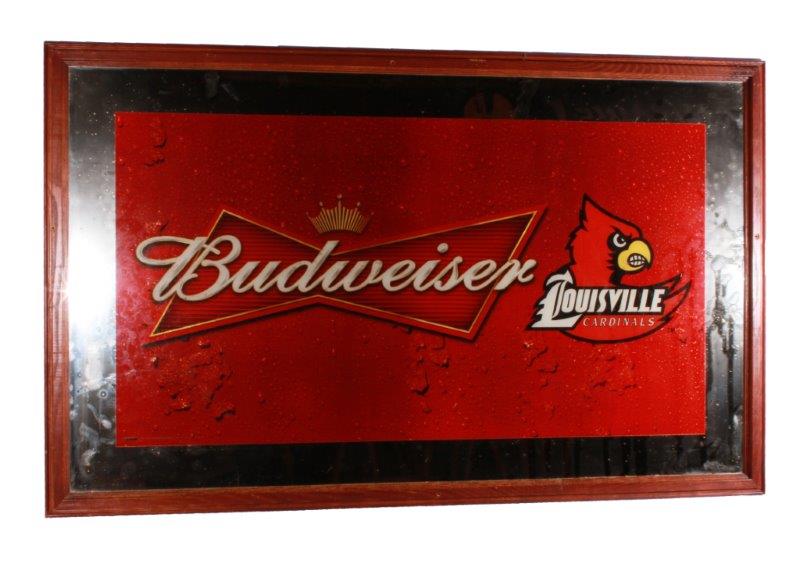 Wood Framed Budweiser and Louisville Cardinals Mirror