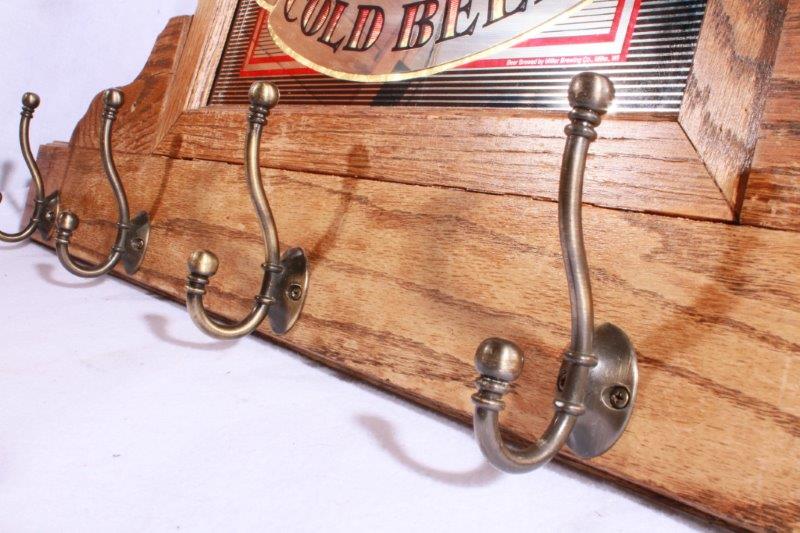 Miller Lite Oak Wood Framed Mirror and Coat Rack