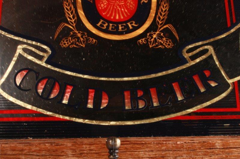 Miller Lite Oak Wood Framed Mirror and Coat Rack