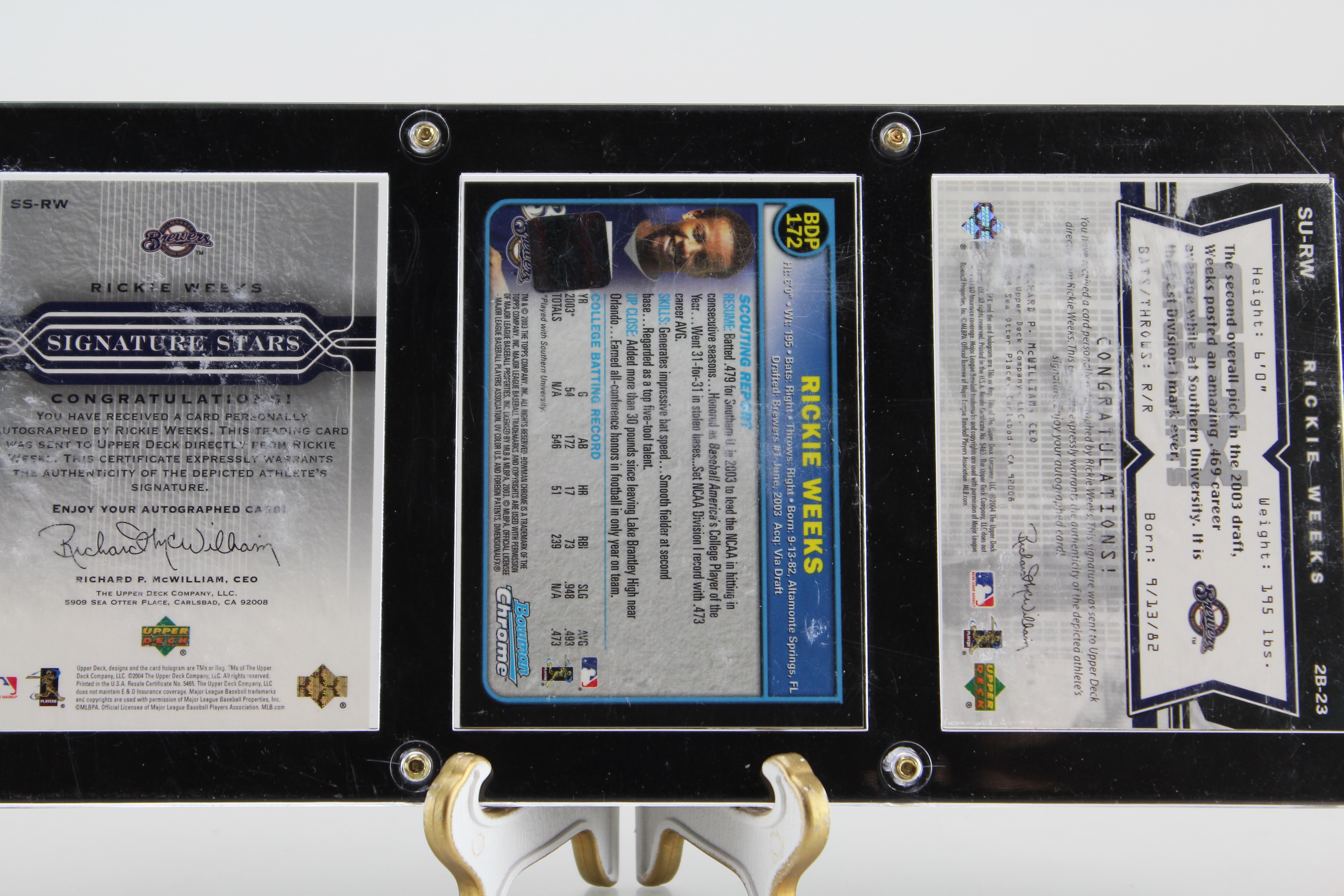 Trio of Rickie Weeks Autographed Cards