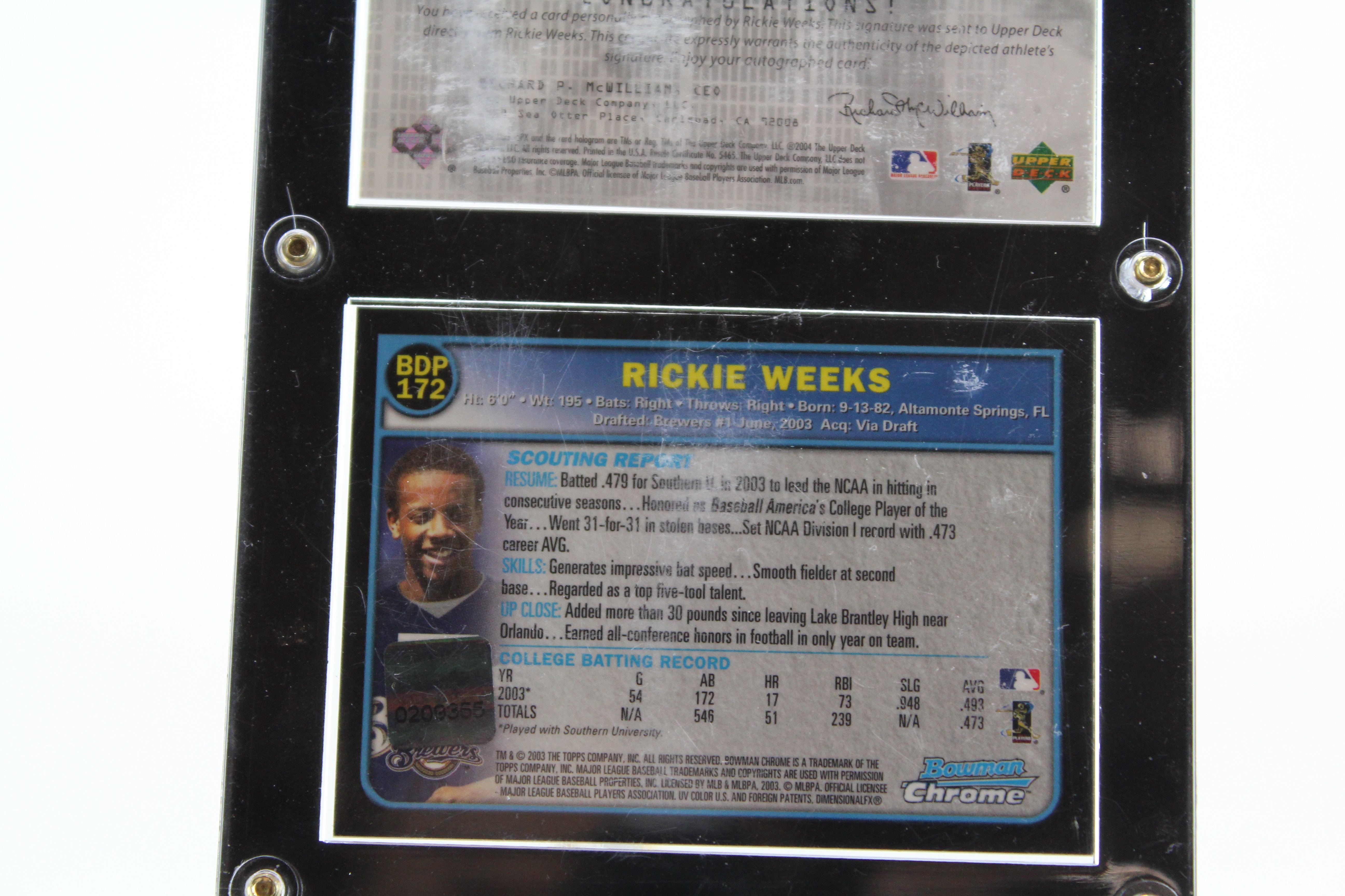 Trio of Rickie Weeks Autographed Cards