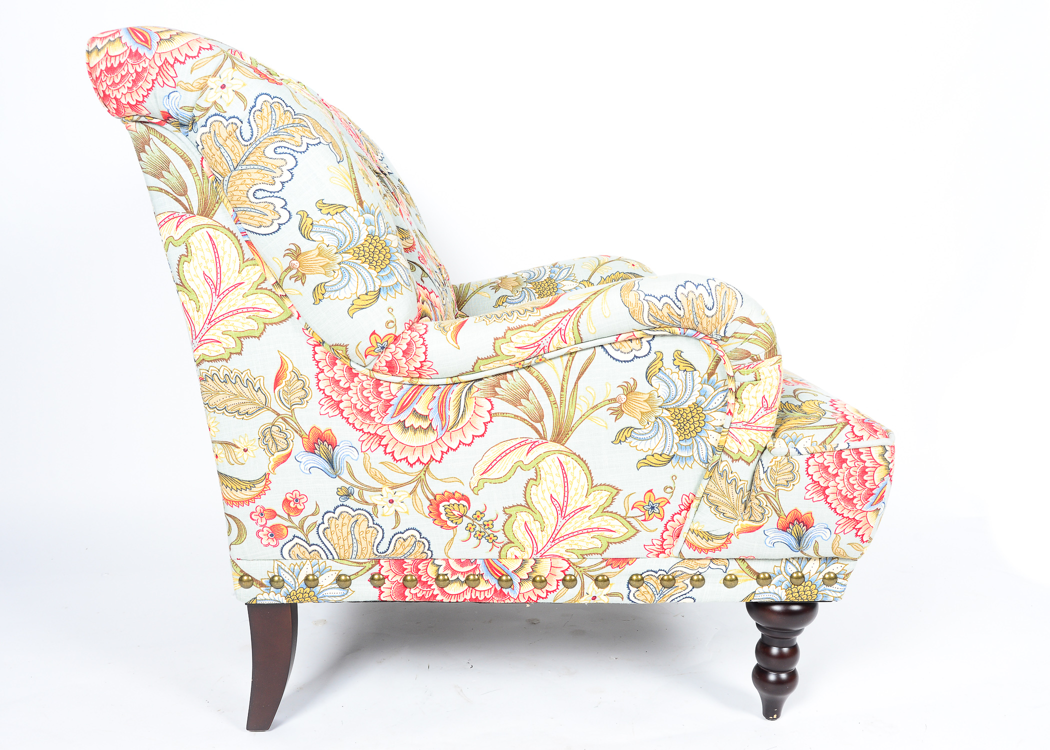 Pair of Upholstered Pier One Chairs with Matching Ottoman