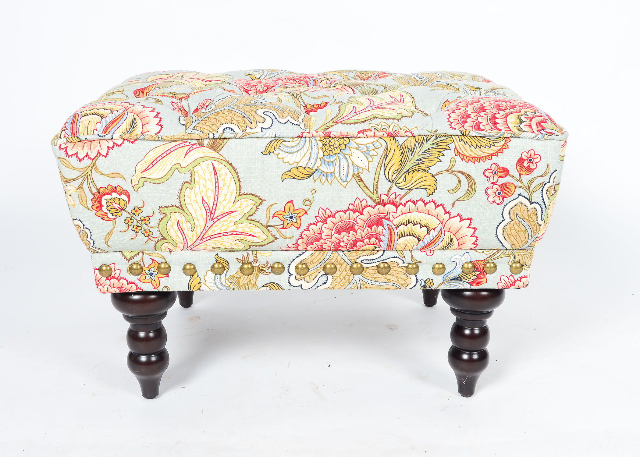 Pair of Upholstered Pier One Chairs with Matching Ottoman