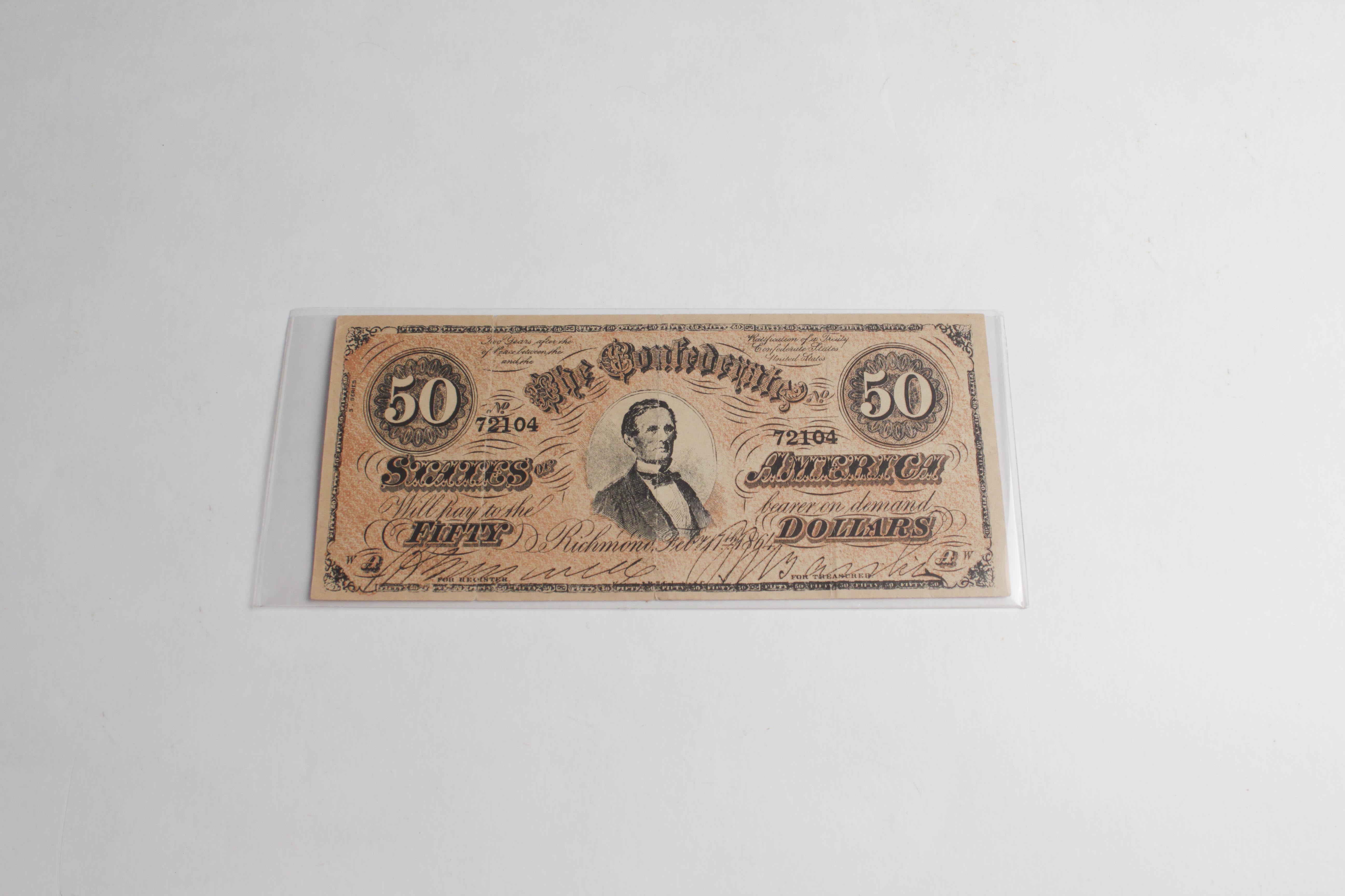 Reproduction of a Confederate $50 Bill