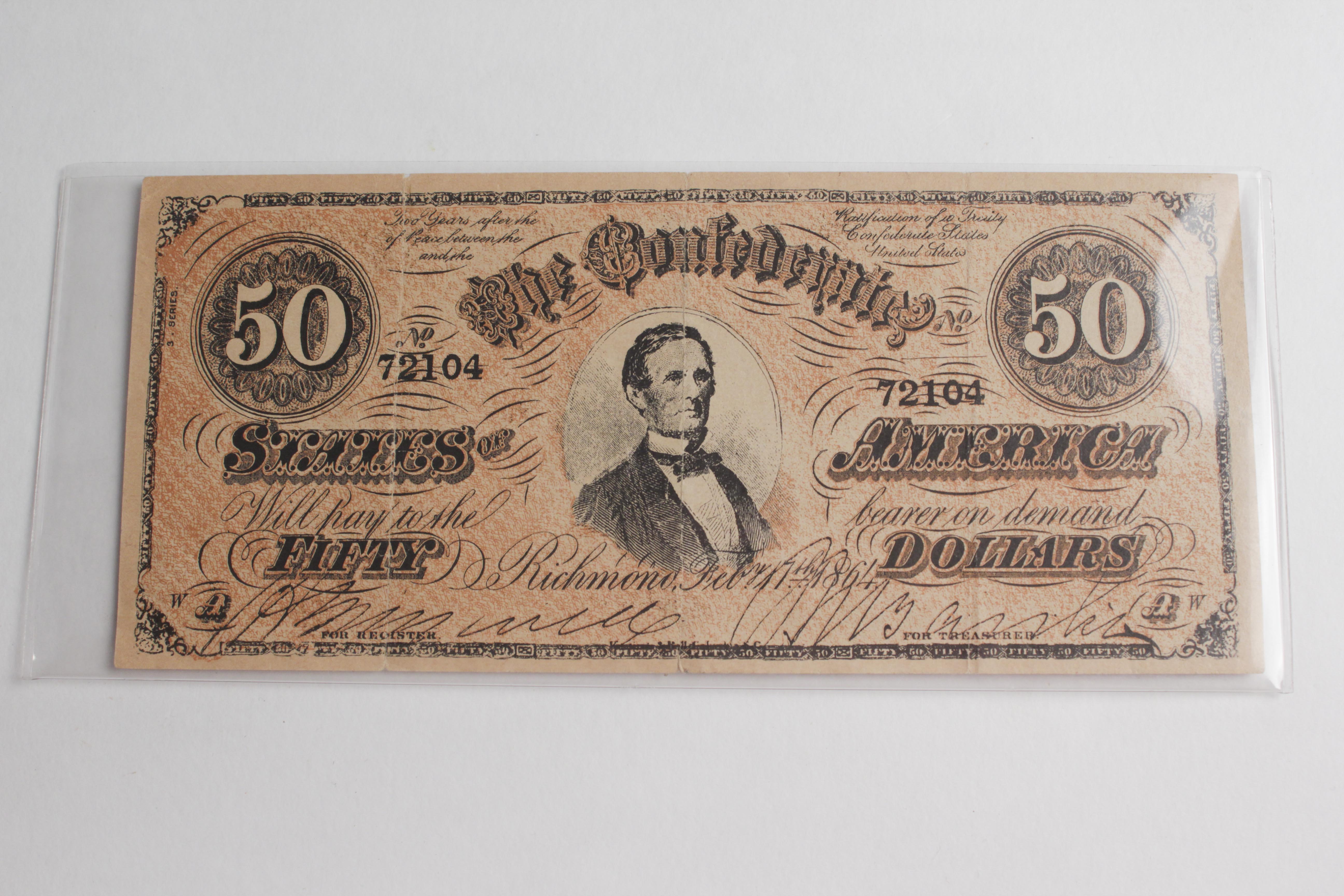 Reproduction of a Confederate $50 Bill