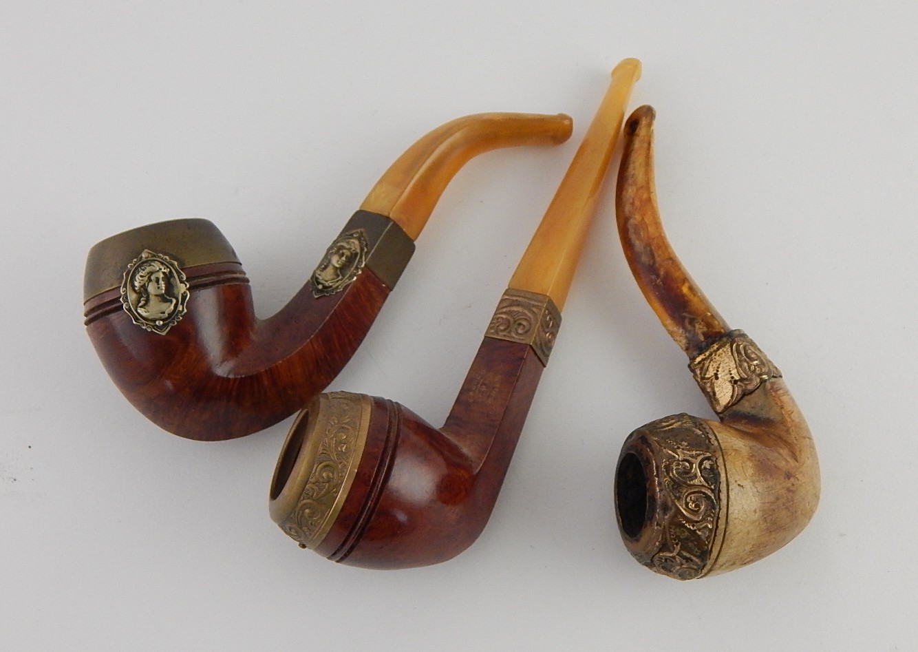 Three Antique Collectible Tobacco Pipes - French Briar