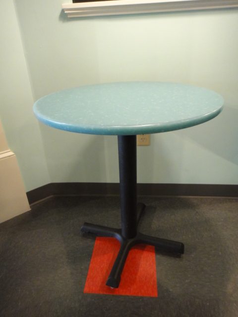 Small Round Cafe Table and Two Chairs Turquoise Corian Top