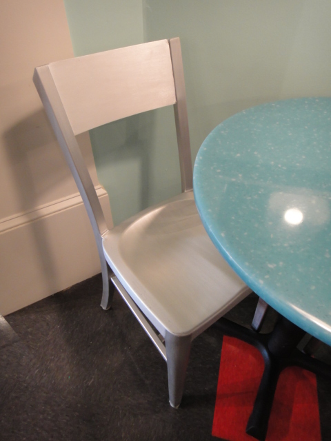 Small Round Cafe Table and Two Chairs Turquoise Corian Top
