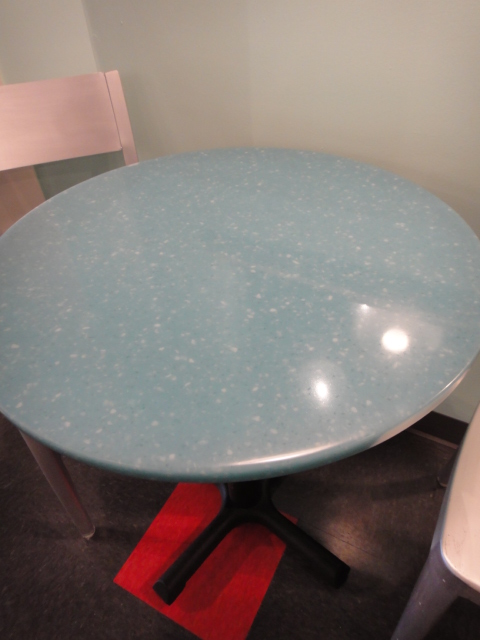 Small Round Cafe Table and Two Chairs Turquoise Corian Top