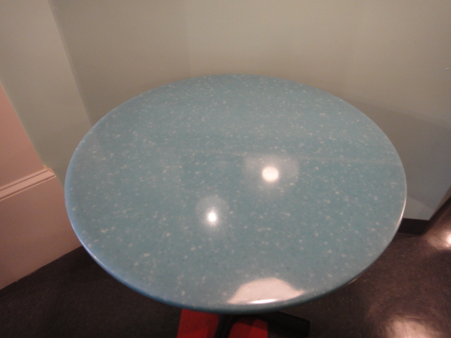Small Round Cafe Table and Two Chairs Turquoise Corian Top