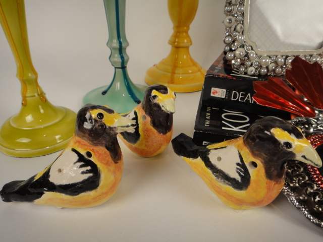 Ceramic Candle Holders, Hand Painted Birds and More