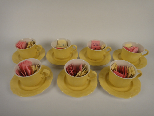 7 Yellow Cup and Saucer Sugar Holder Sets
