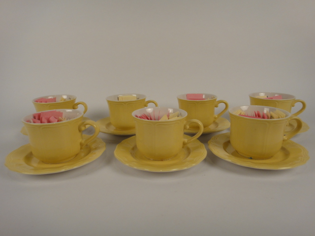 7 Yellow Cup and Saucer Sugar Holder Sets