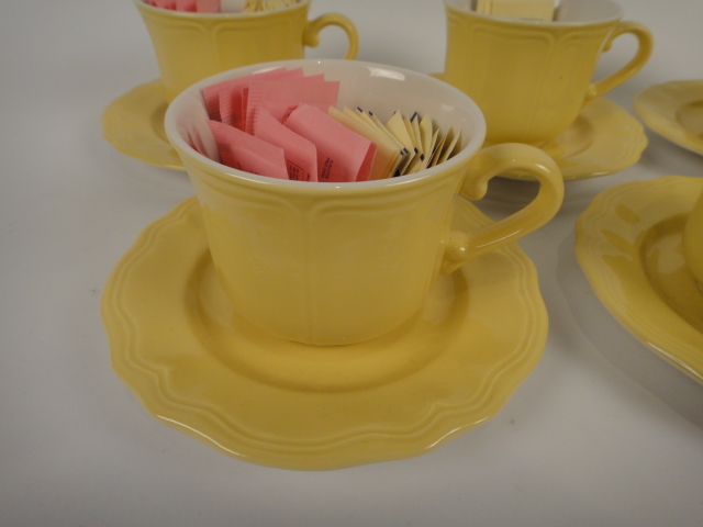 7 Yellow Cup and Saucer Sugar Holder Sets
