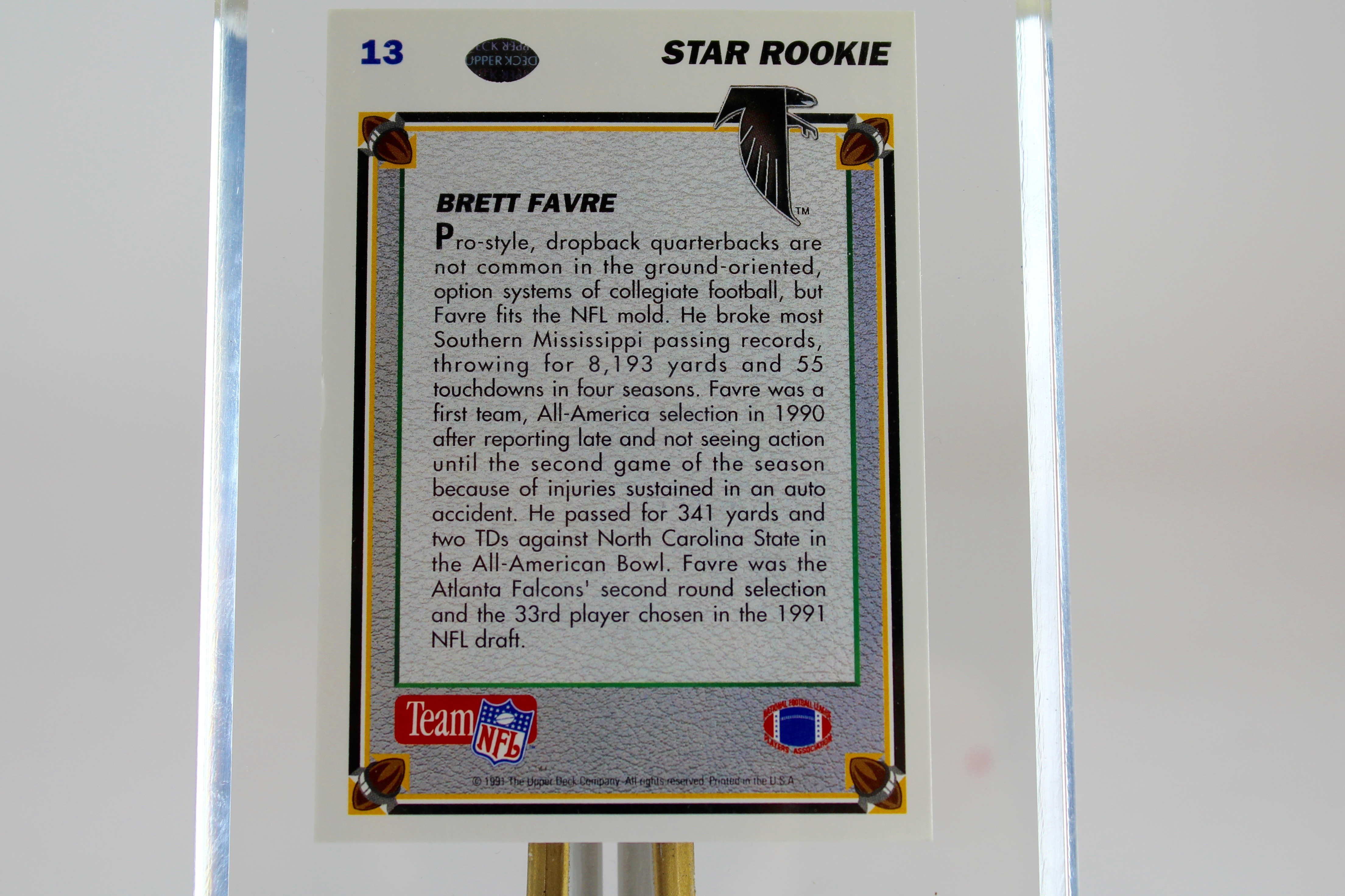 Brett Favre Autographed Upper Deck#13 Atlanta Falcons Rookie Card