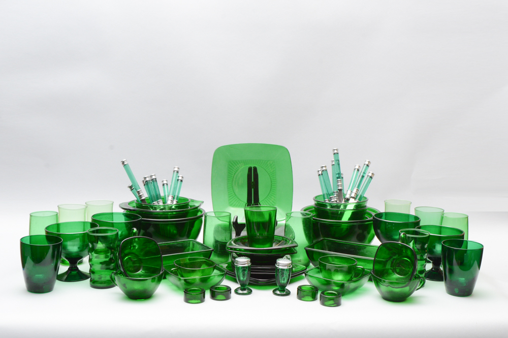 Dark Green Depression Glass Set