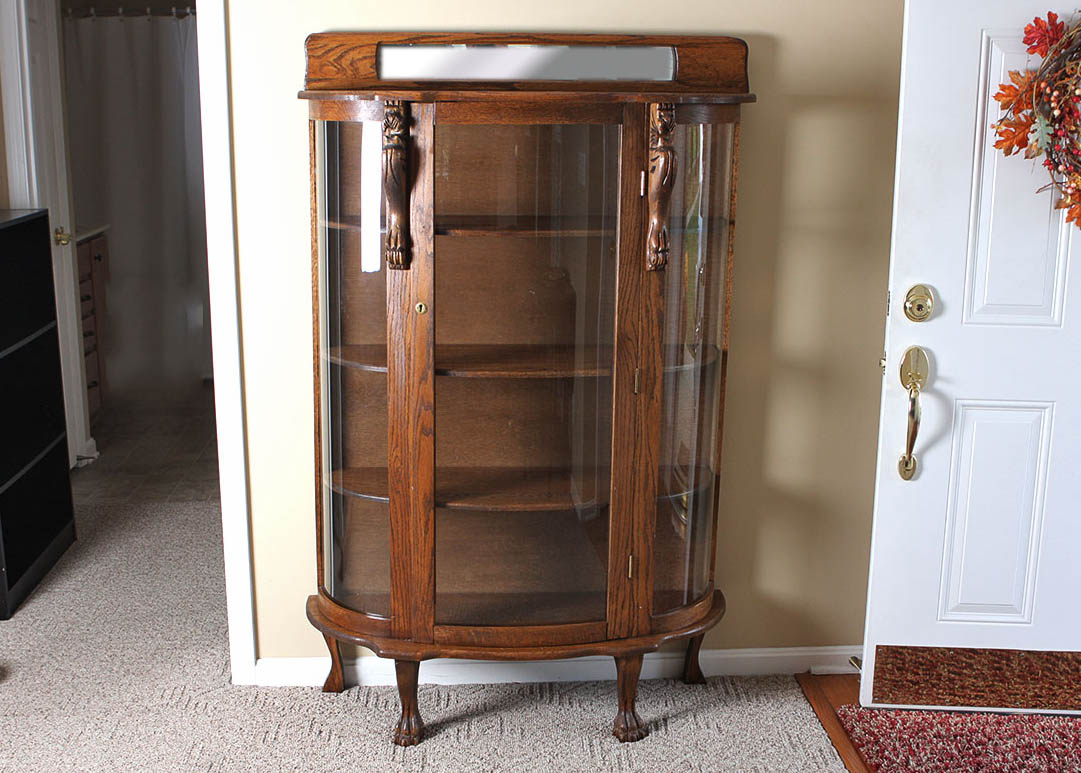 Carved Oak Curio Cabinet
