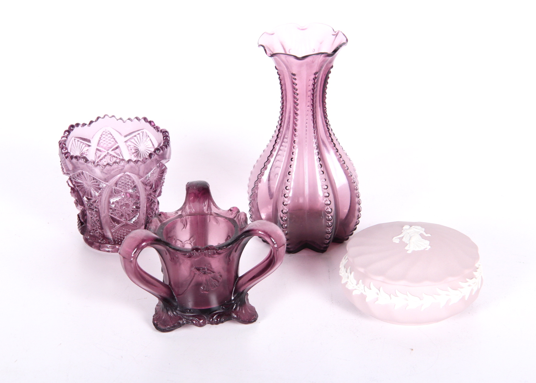 Wedgwood Trinket Box and Amethyst Glassware