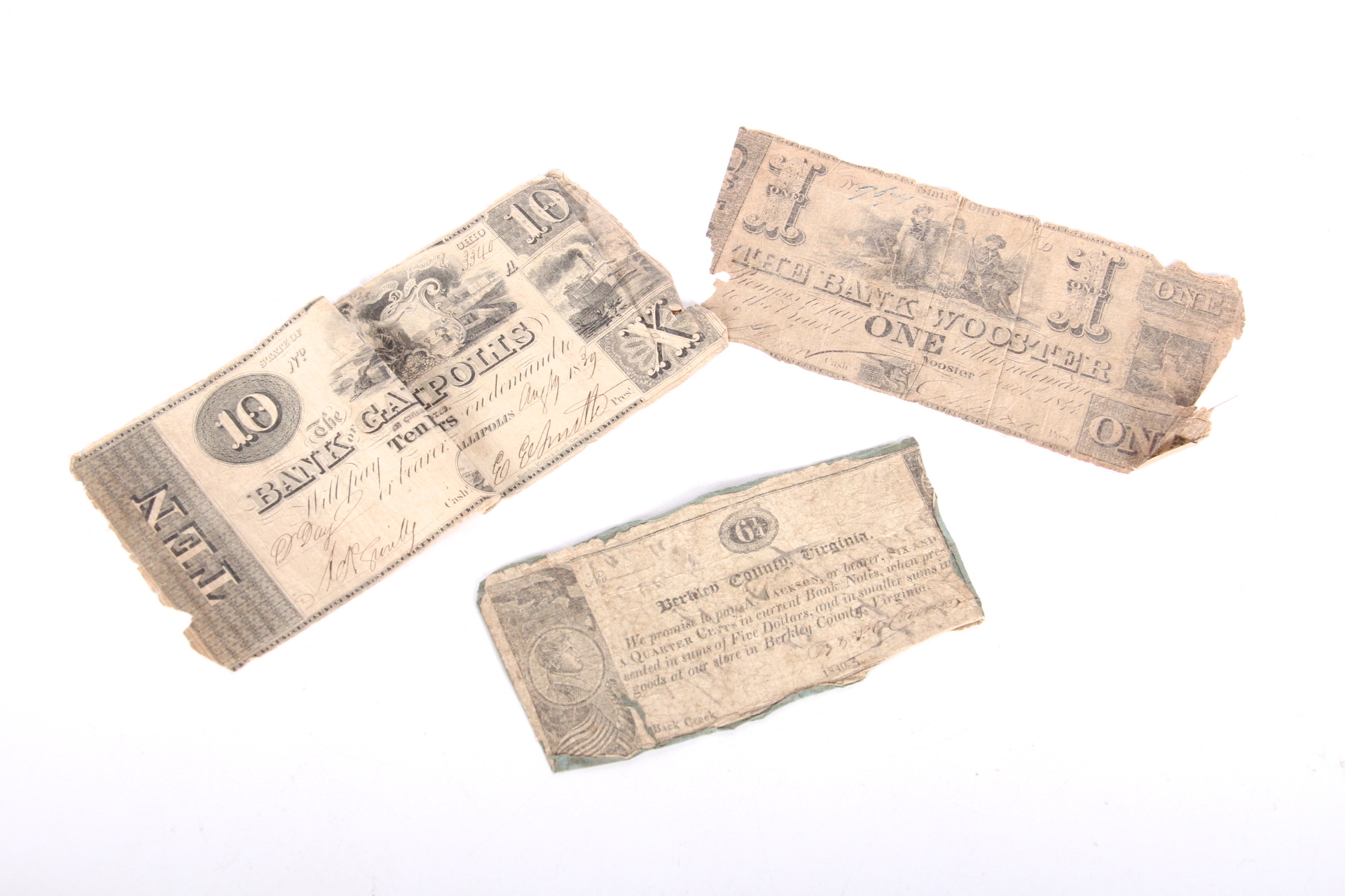 Trio of Antique Bank Notes