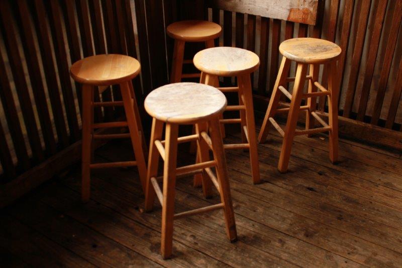 Set of Five Wooden Bar Stools