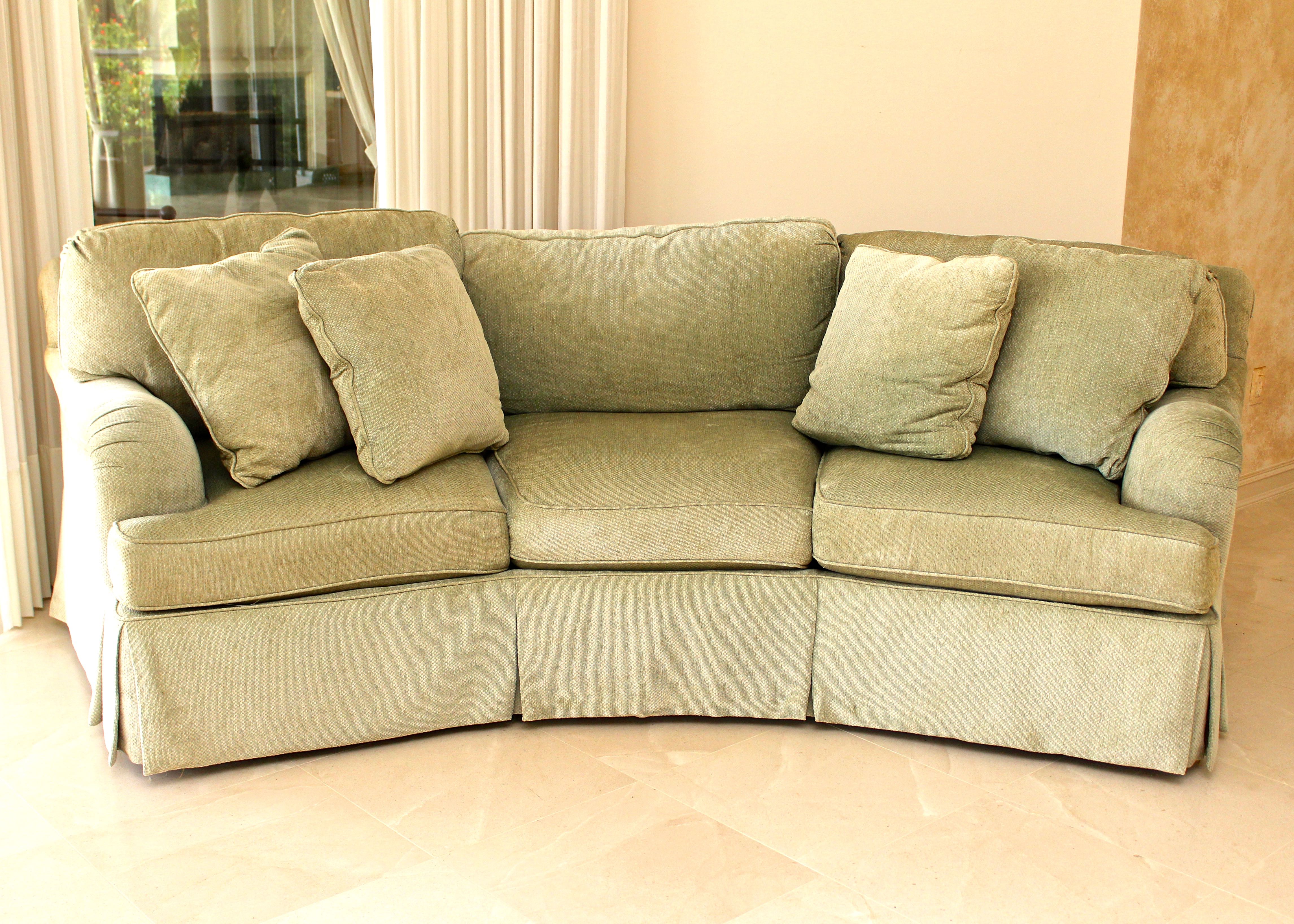 Curved Sage Green Sofa by Sherrill