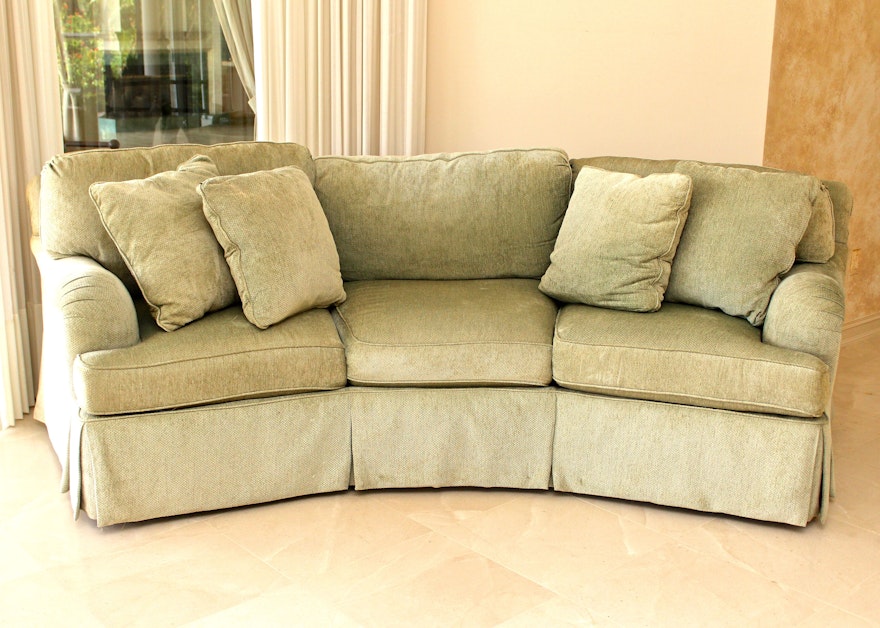 Curved Sage Green Sofa by Sherrill