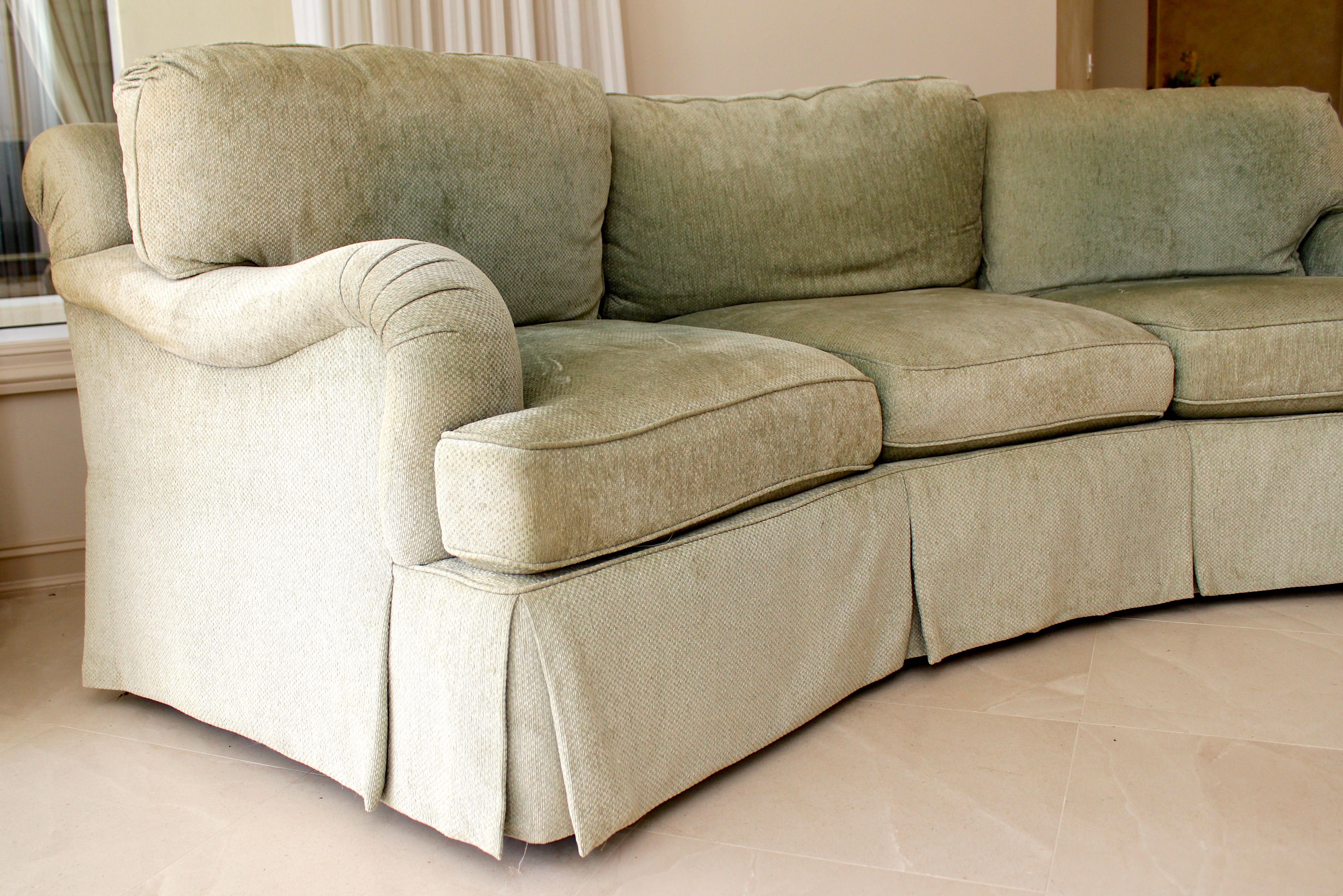 Curved Sage Green Sofa by Sherrill
