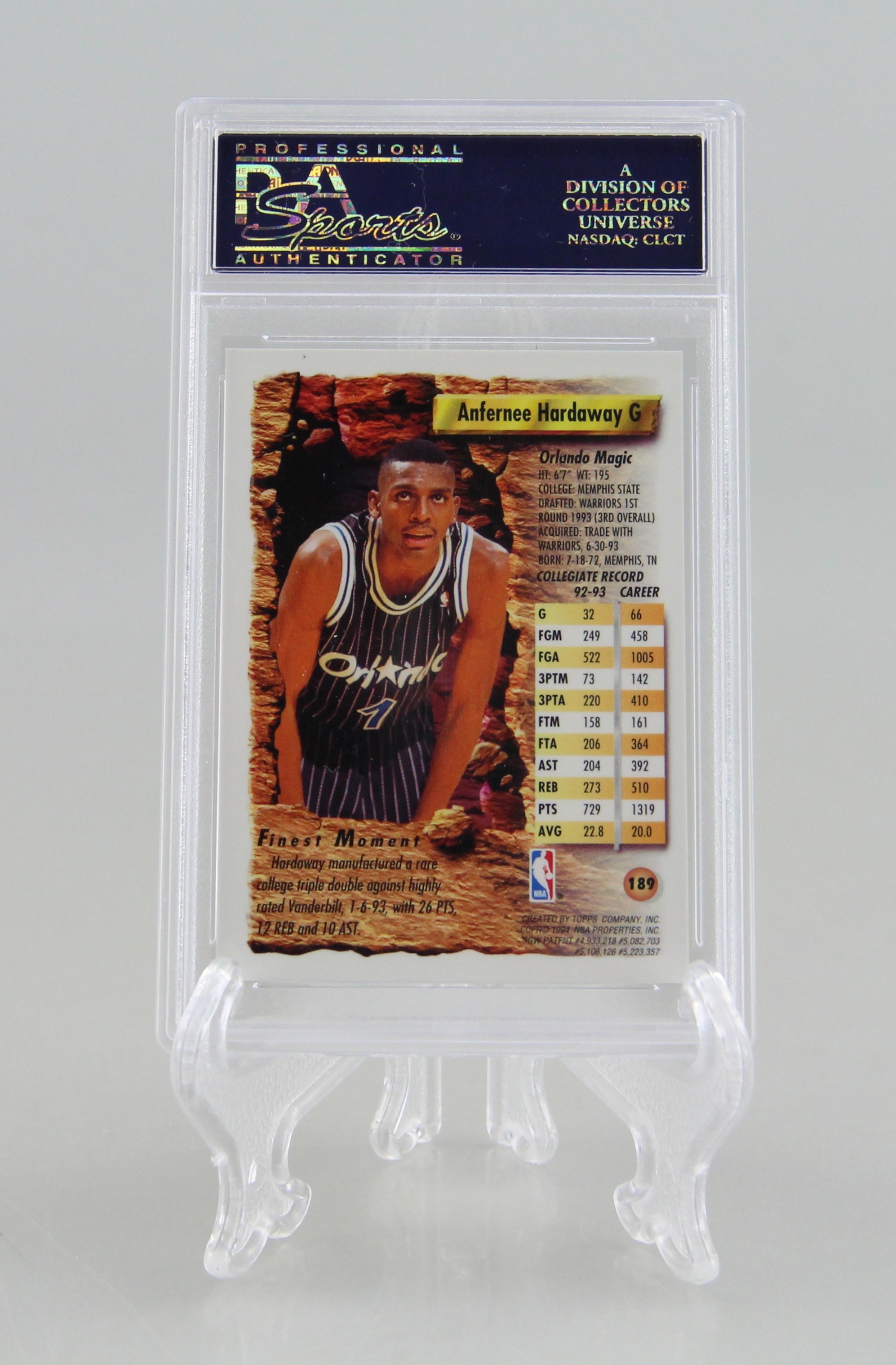 1993 Anfrenee Hardaway Orlando Magic Finest 189 Basketball Card