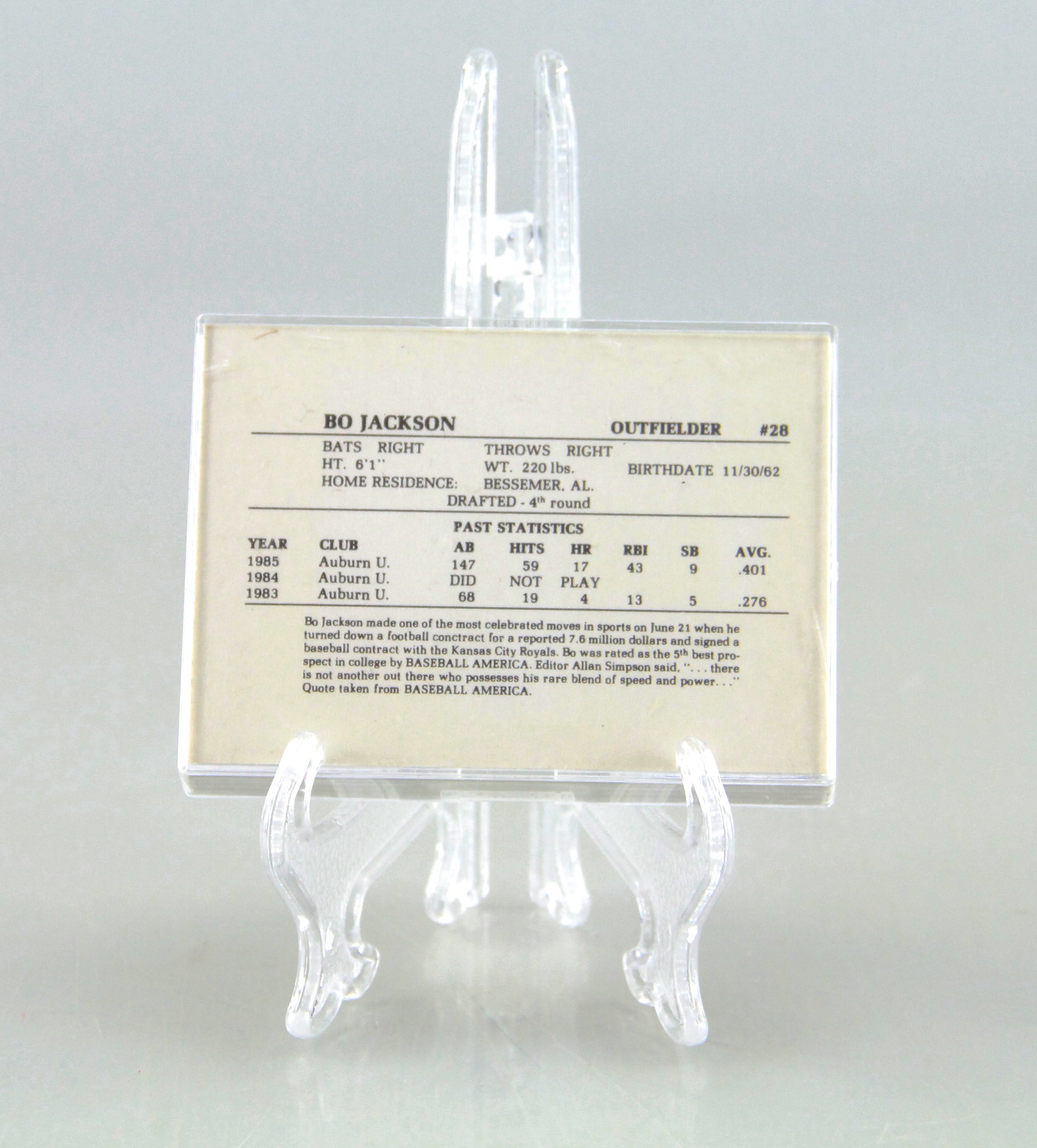 Lot of Bo Jackson Memphis Chicks Minor League Baseball Cards