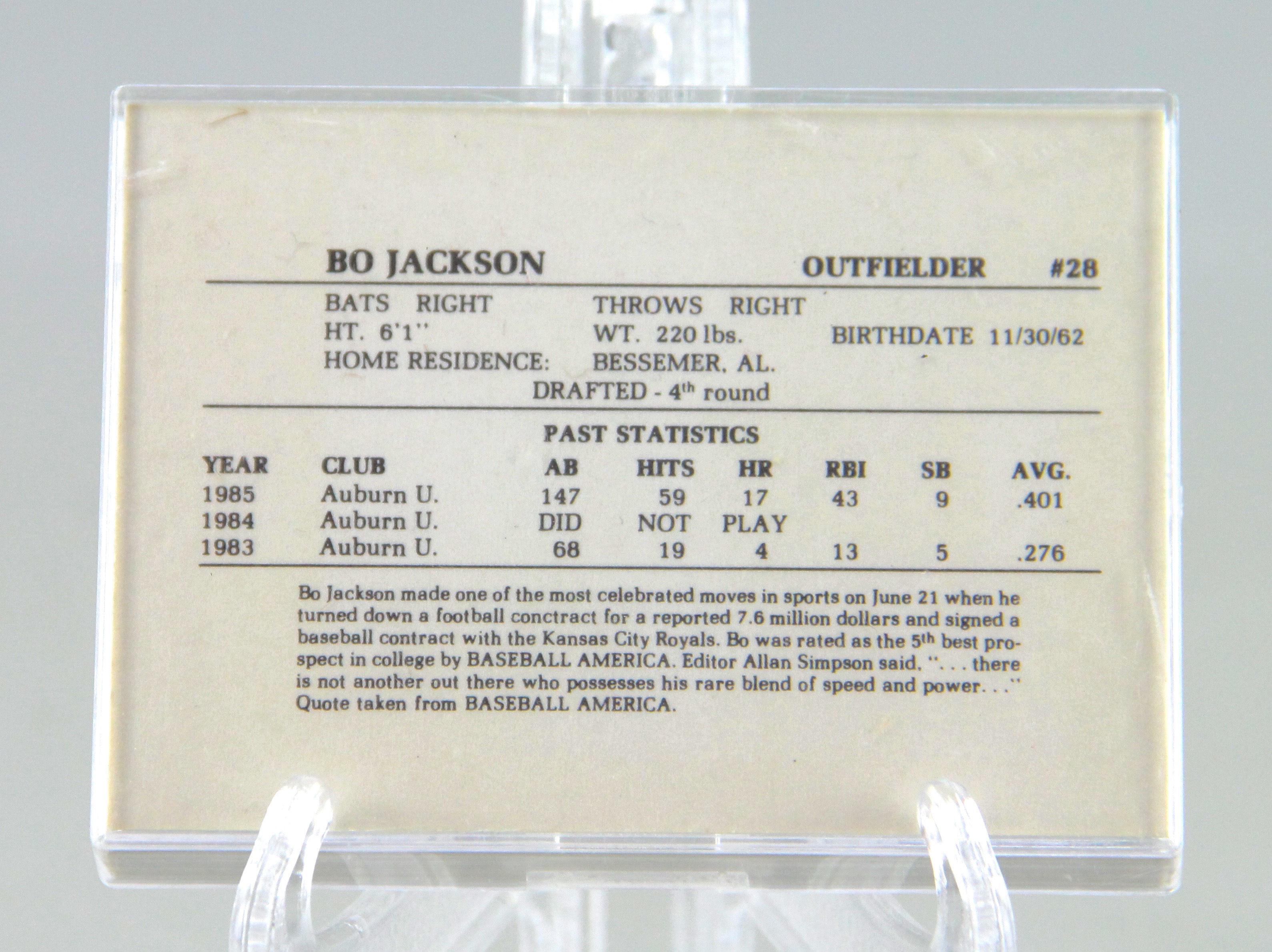 Lot of Bo Jackson Memphis Chicks Minor League Baseball Cards