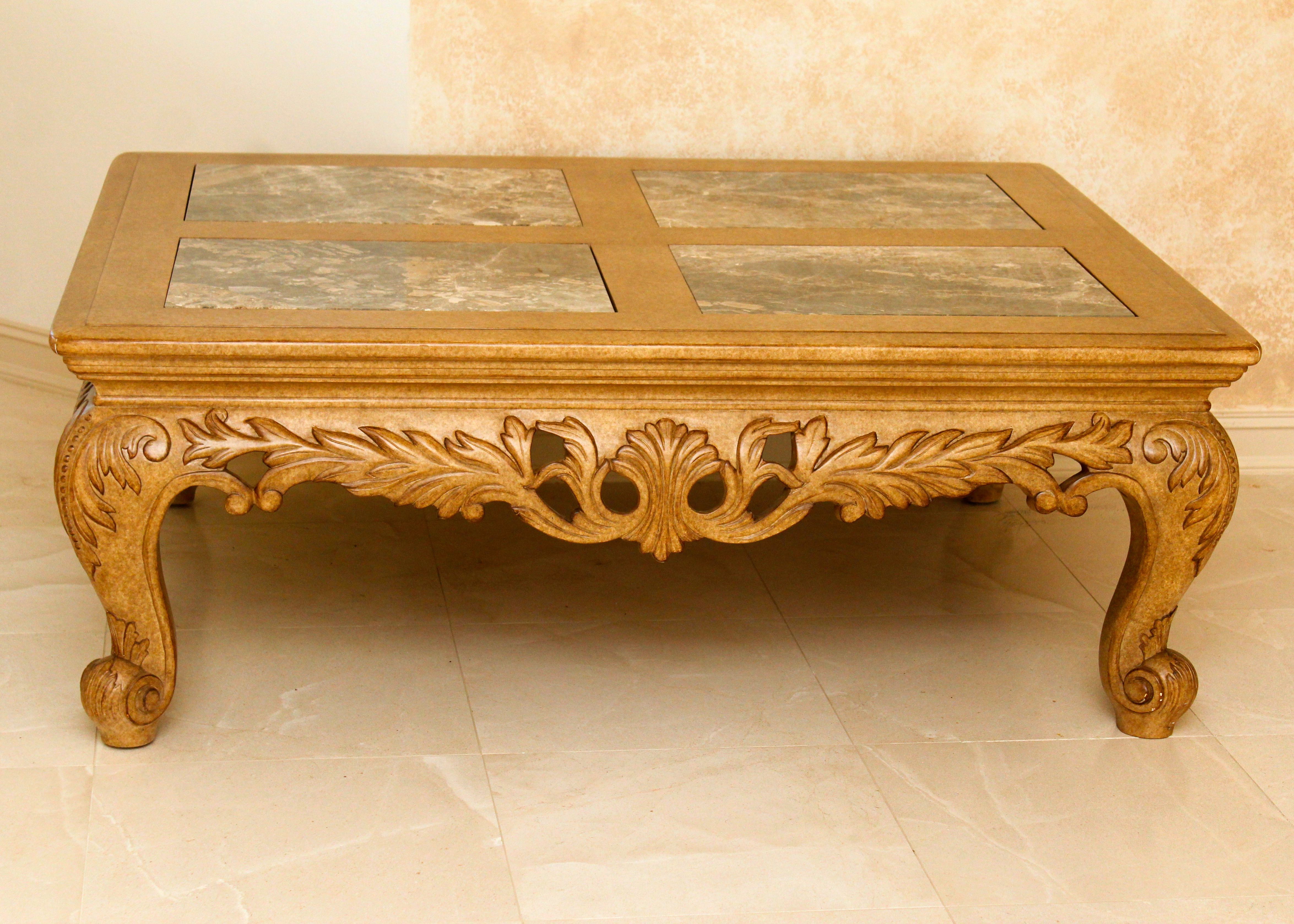 Oversize Coffee Table with Marble Inserts