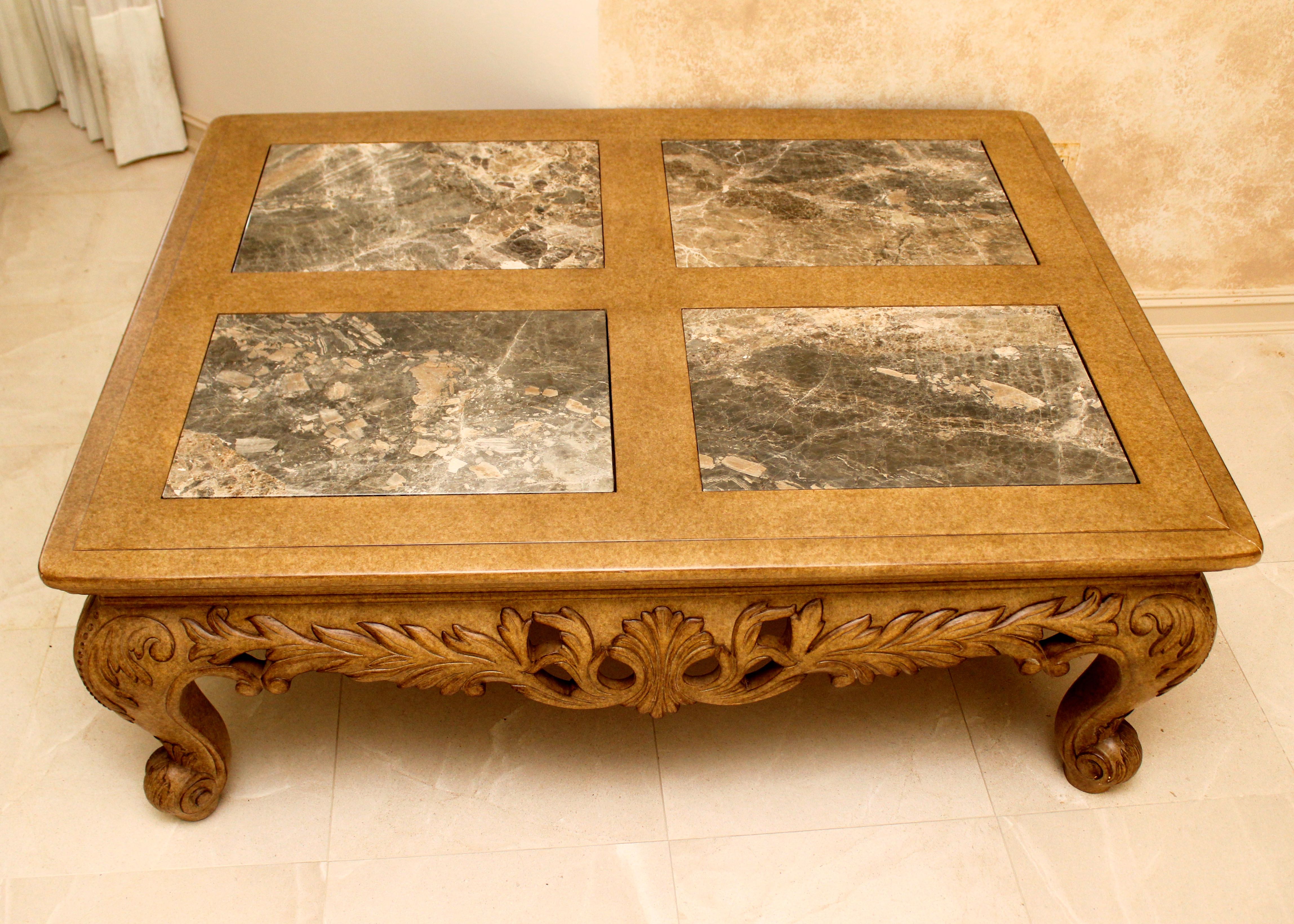 Oversize Coffee Table with Marble Inserts