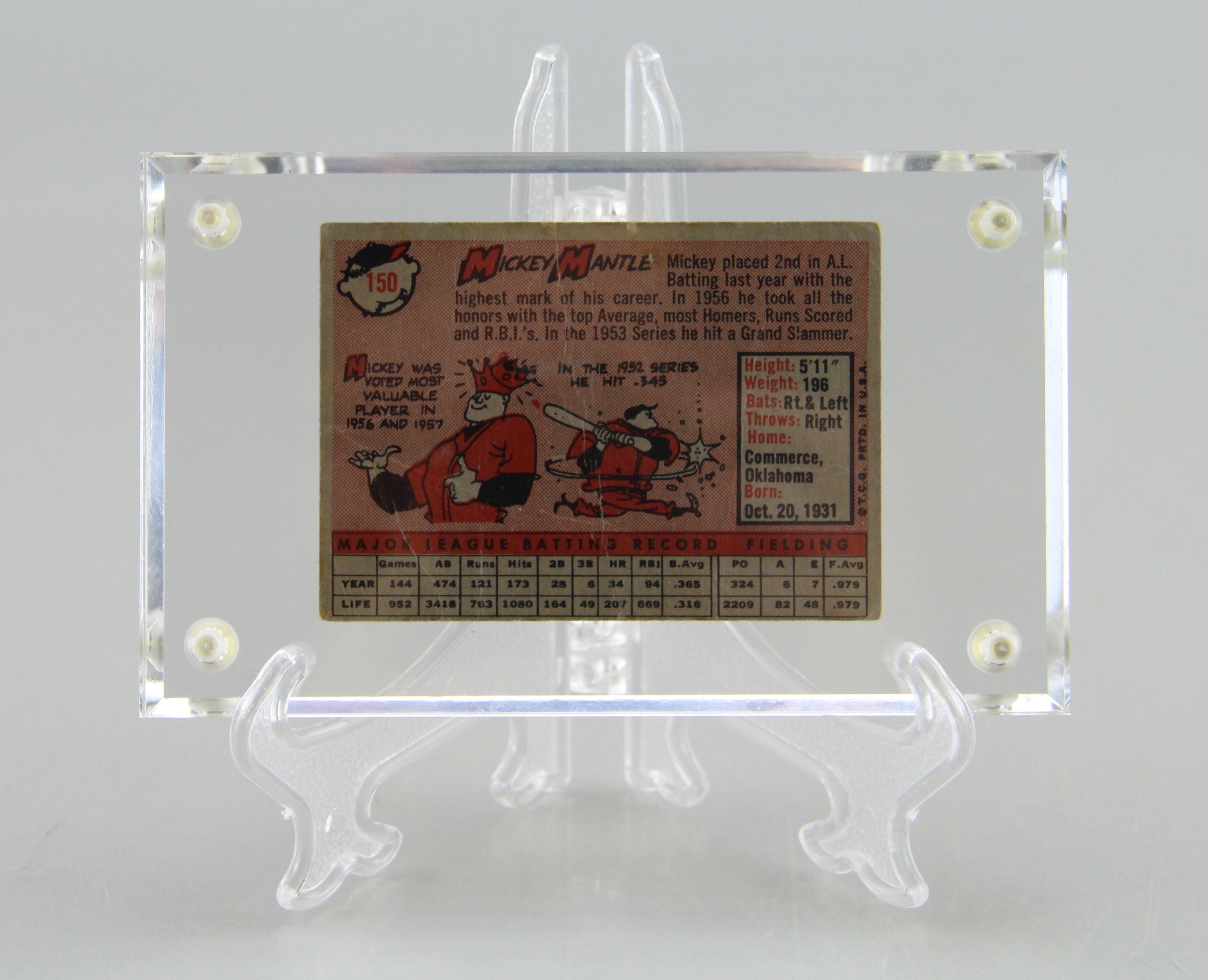 Vintage 1958 Mickey Mantle Topps 150 Baseball Card