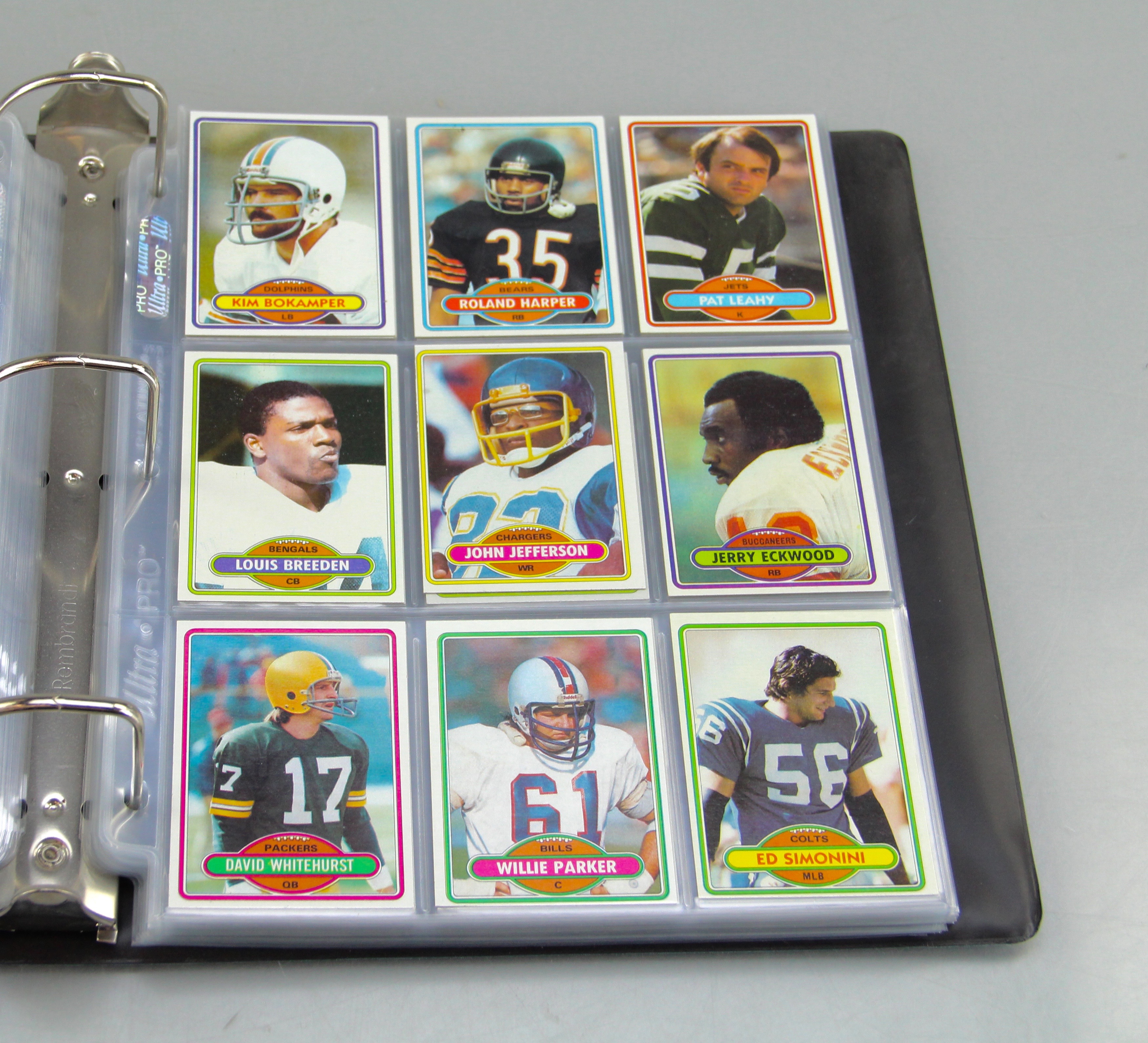 Binder Full of 1980 Topps Football Cards Various Players and Team
