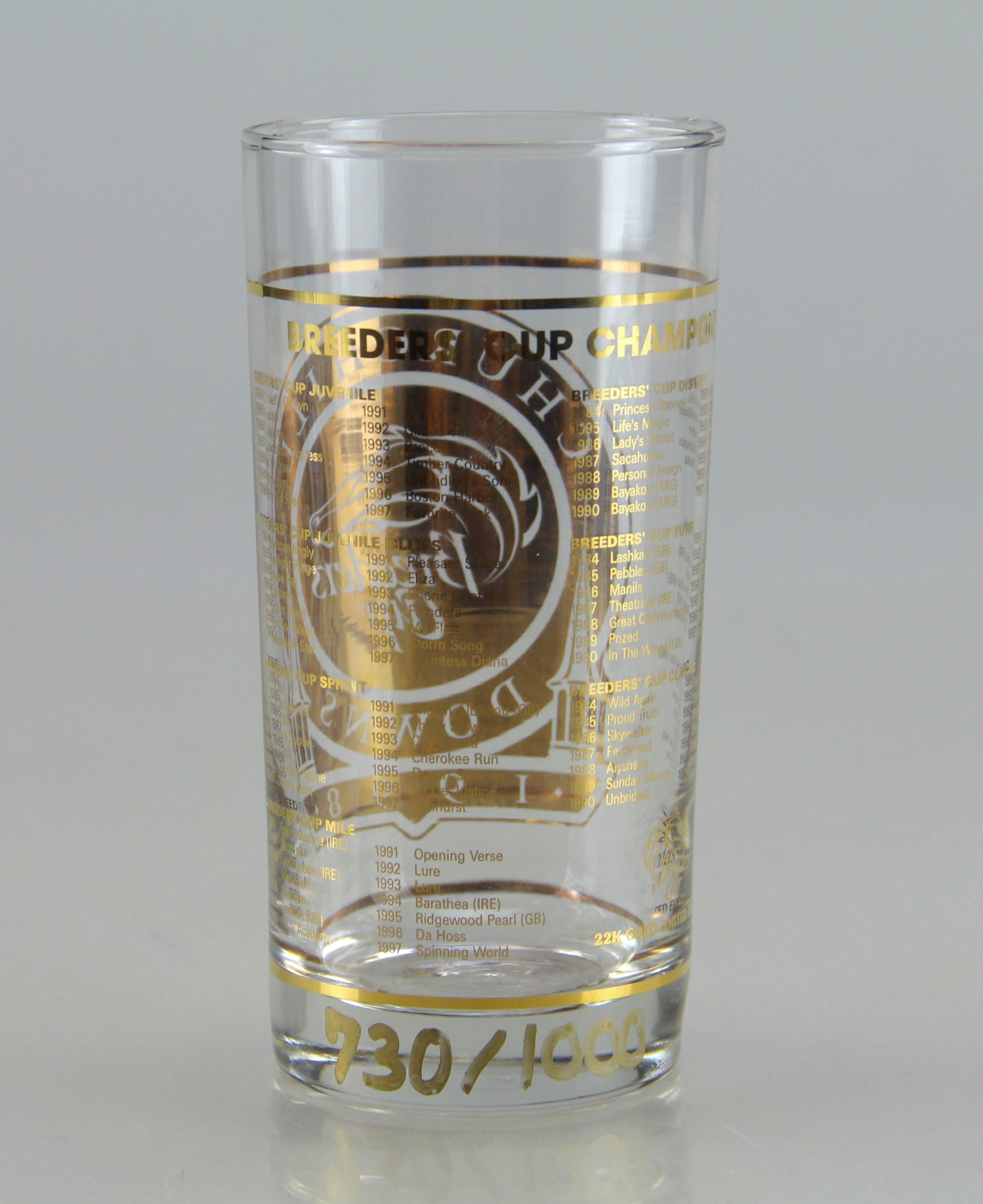 1998 Breeder's Cup Limited Edition Glass