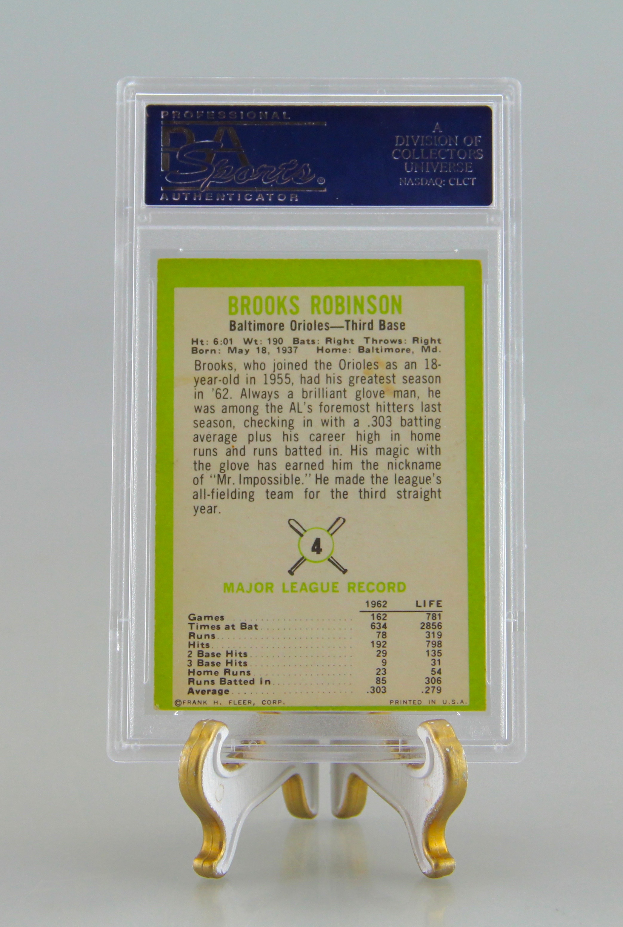 1963 Fleer Brooks Robinson Graded EX-MT Baseball Card