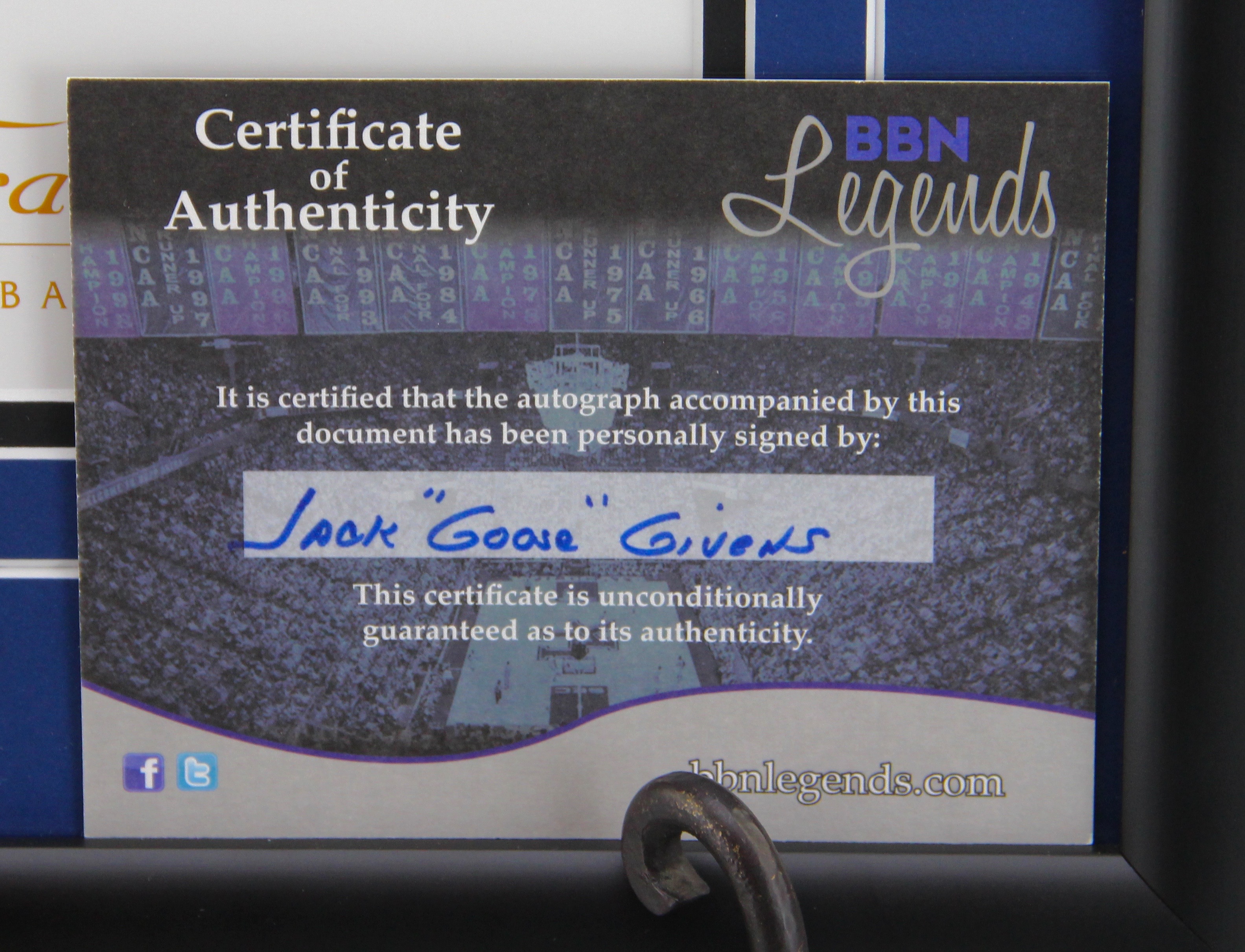 Framed UK Wildcats Picture Autographed By Jack "Goose" Givens