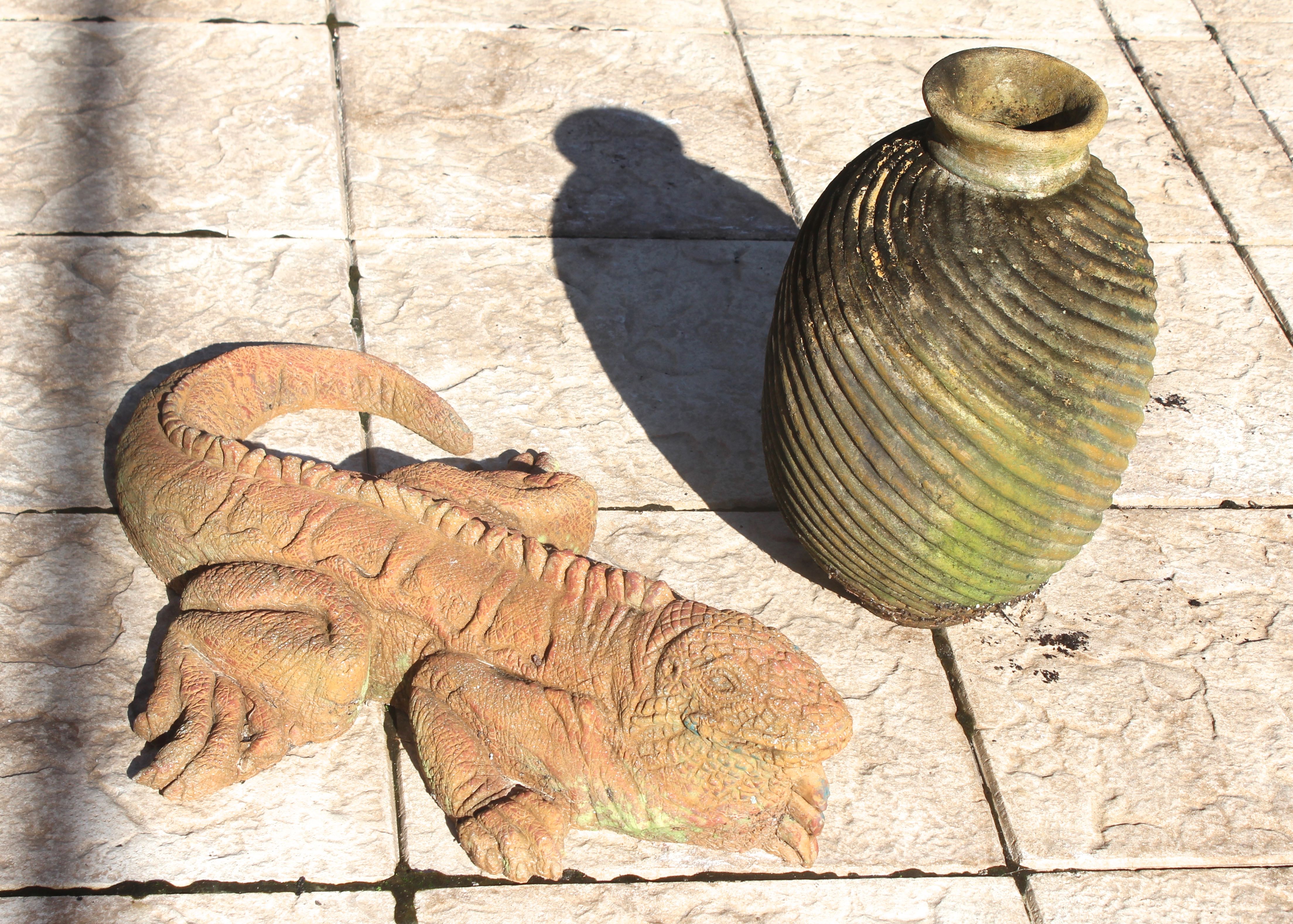 Iguana Statuette and Vase