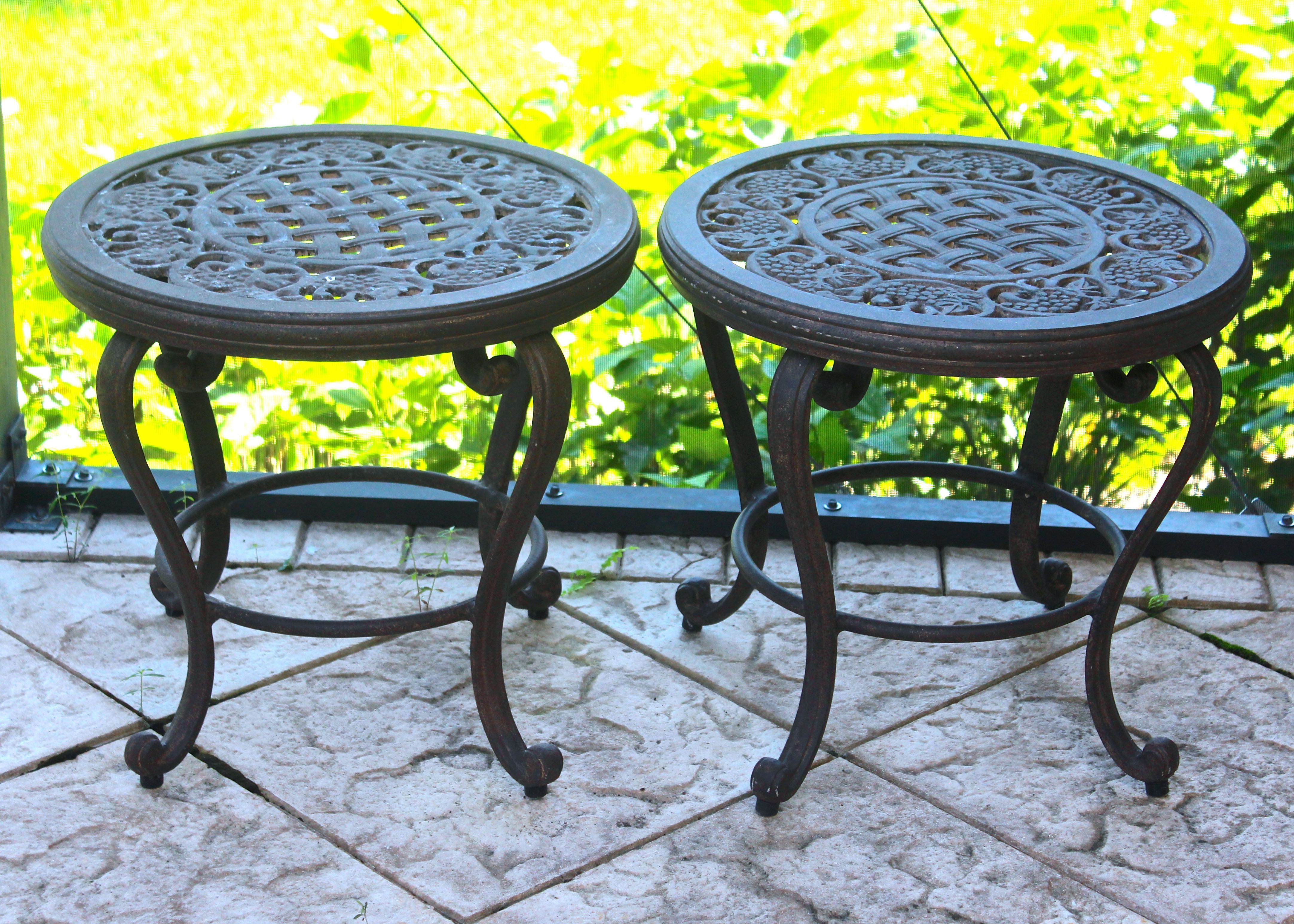 Pair of Outdoor End Tables by Woodard Landgrave with Grape Motif