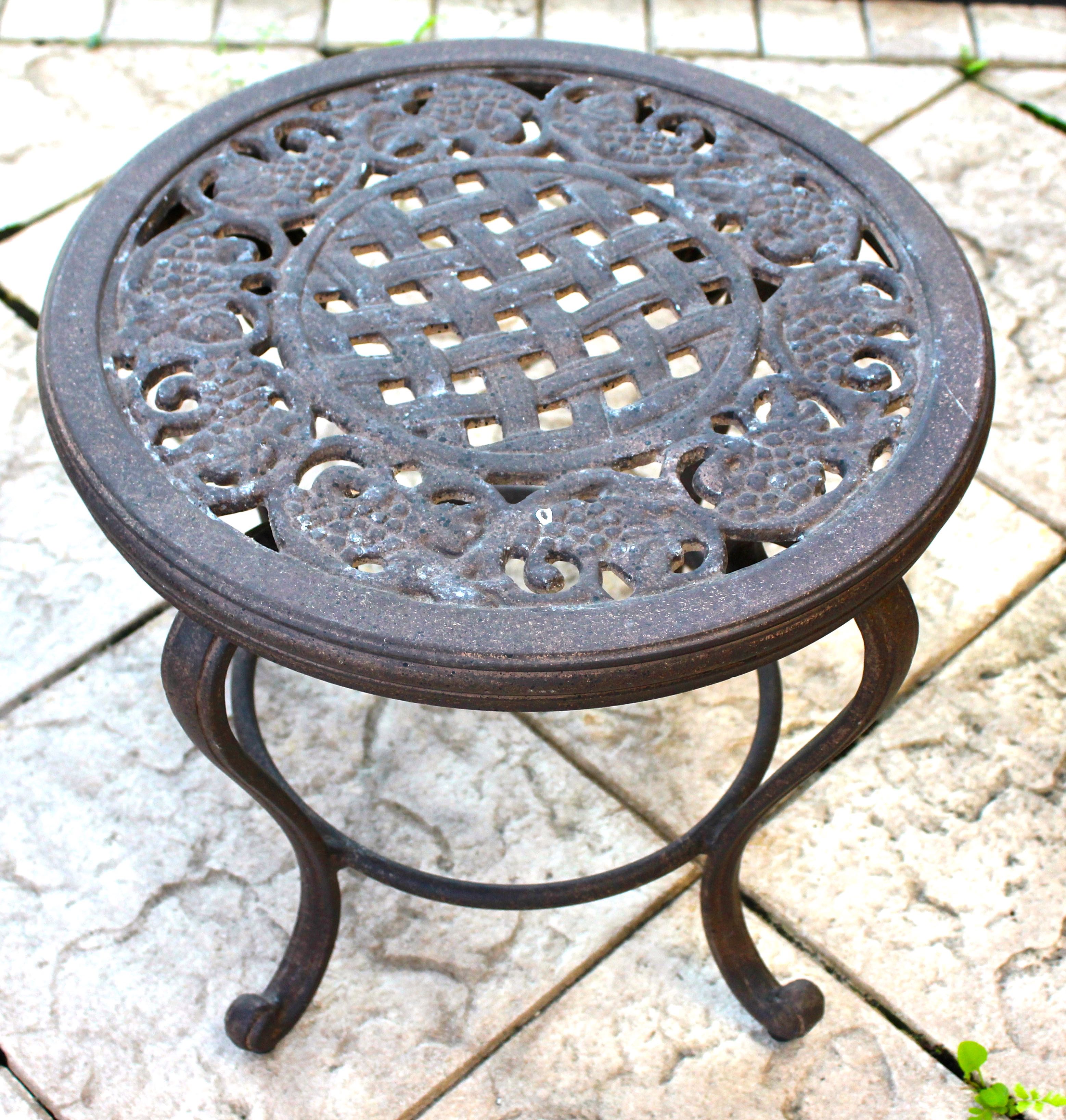 Pair of Outdoor End Tables by Woodard Landgrave with Grape Motif