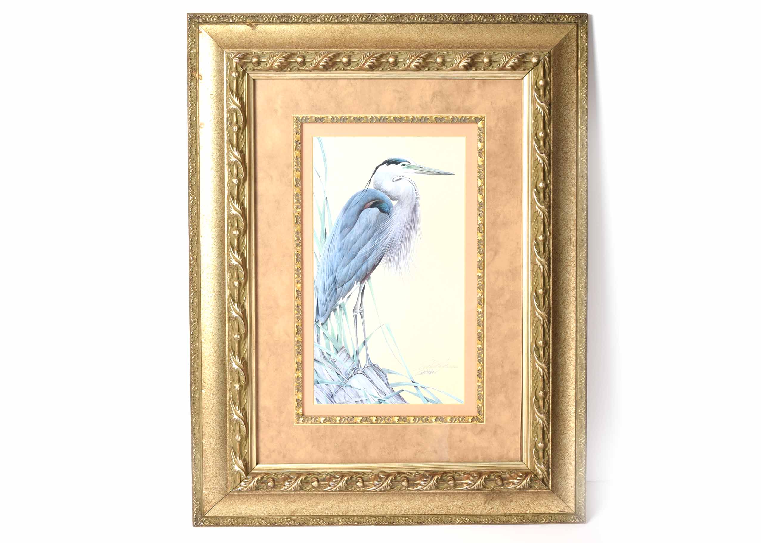 Signed Art LaMay Limited Edition Heron Lithograph