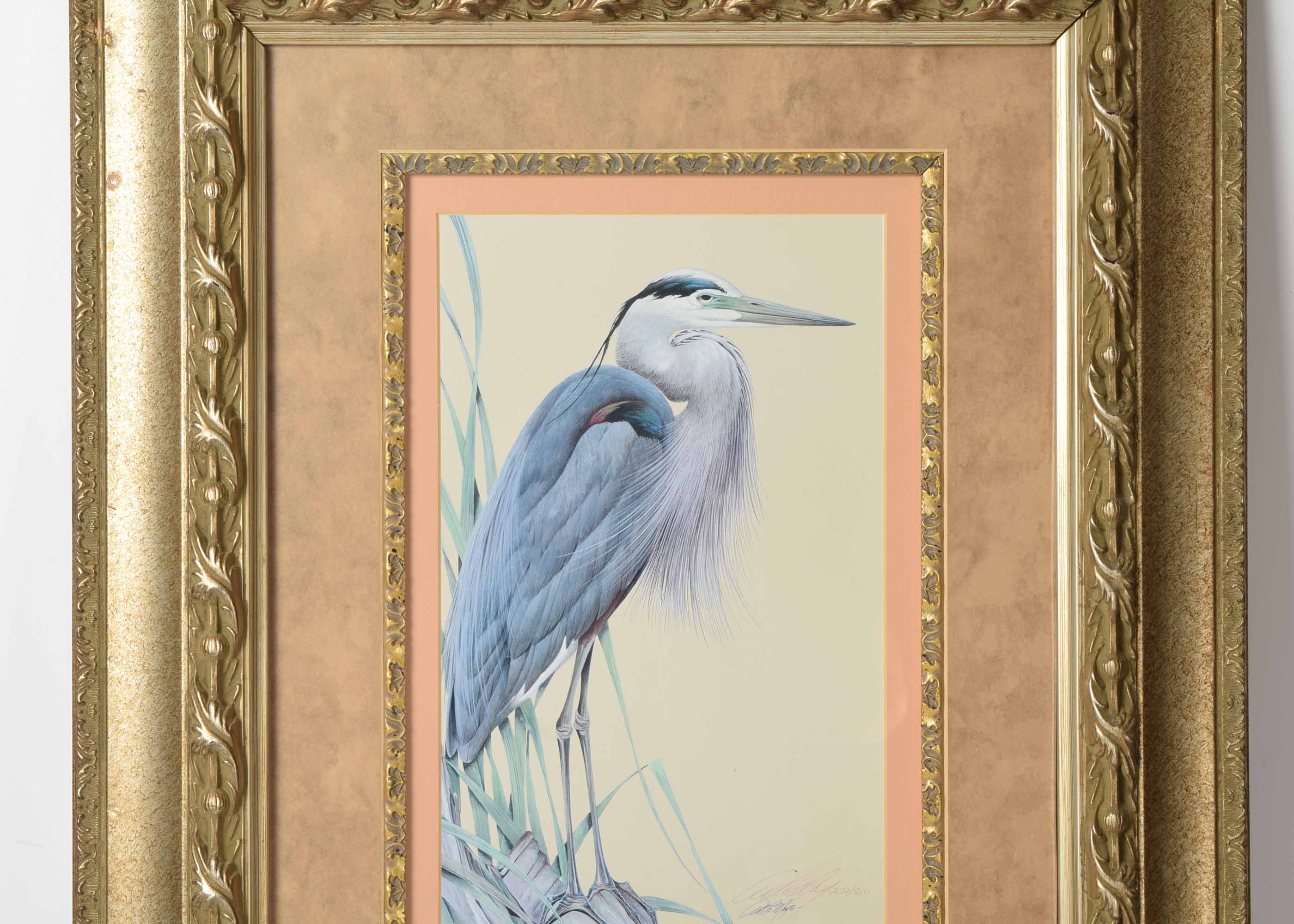 Signed Art LaMay Limited Edition Heron Lithograph