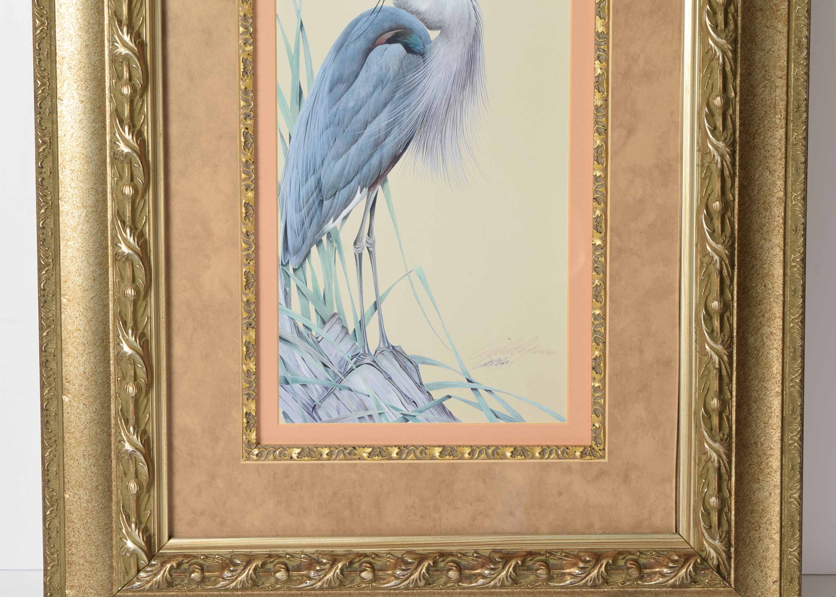 Signed Art LaMay Limited Edition Heron Lithograph