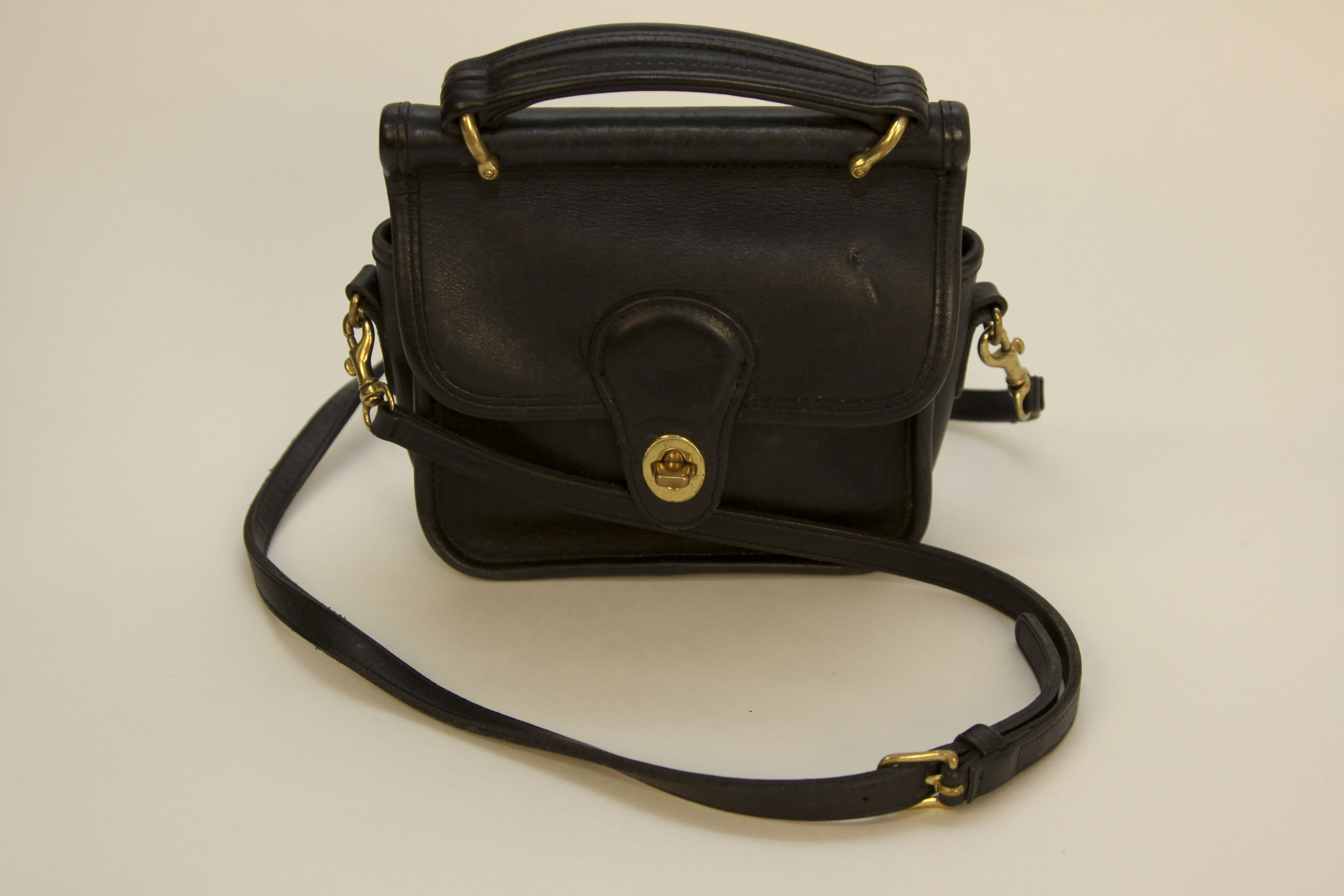 Two Vintage Coach Black Leather Handbags