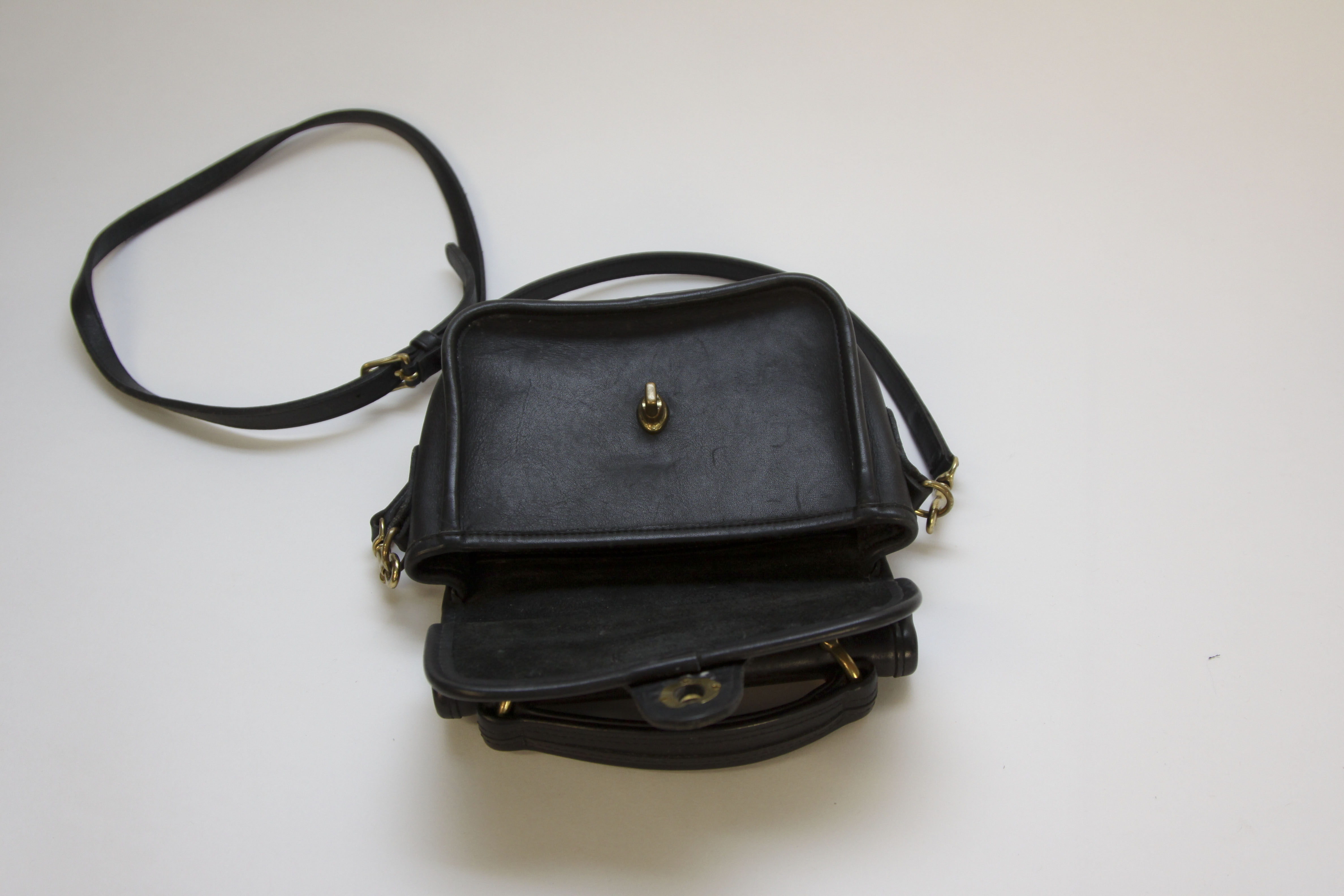 Two Vintage Coach Black Leather Handbags