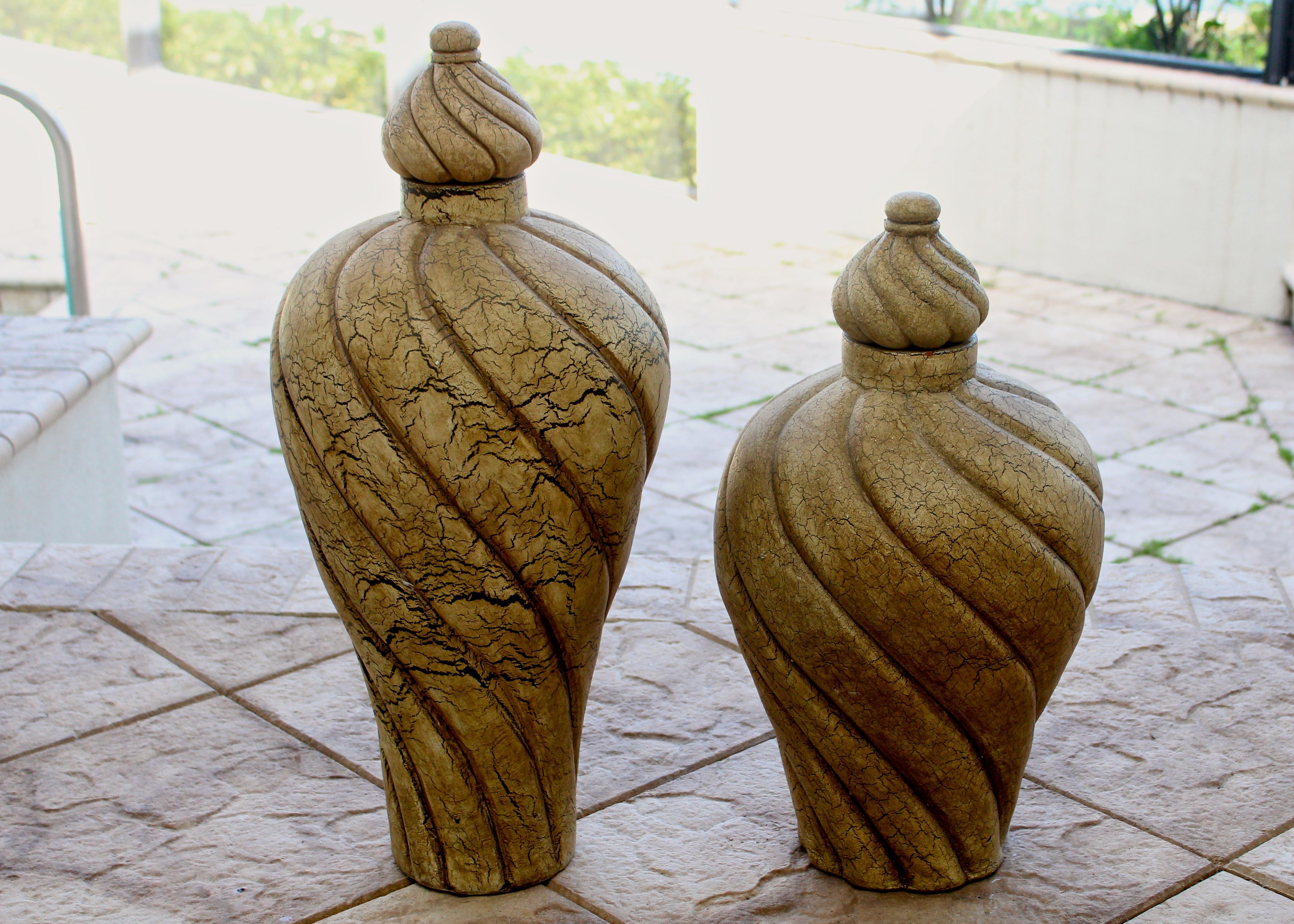 Pair of Distressed Ceramic Jars with Lids
